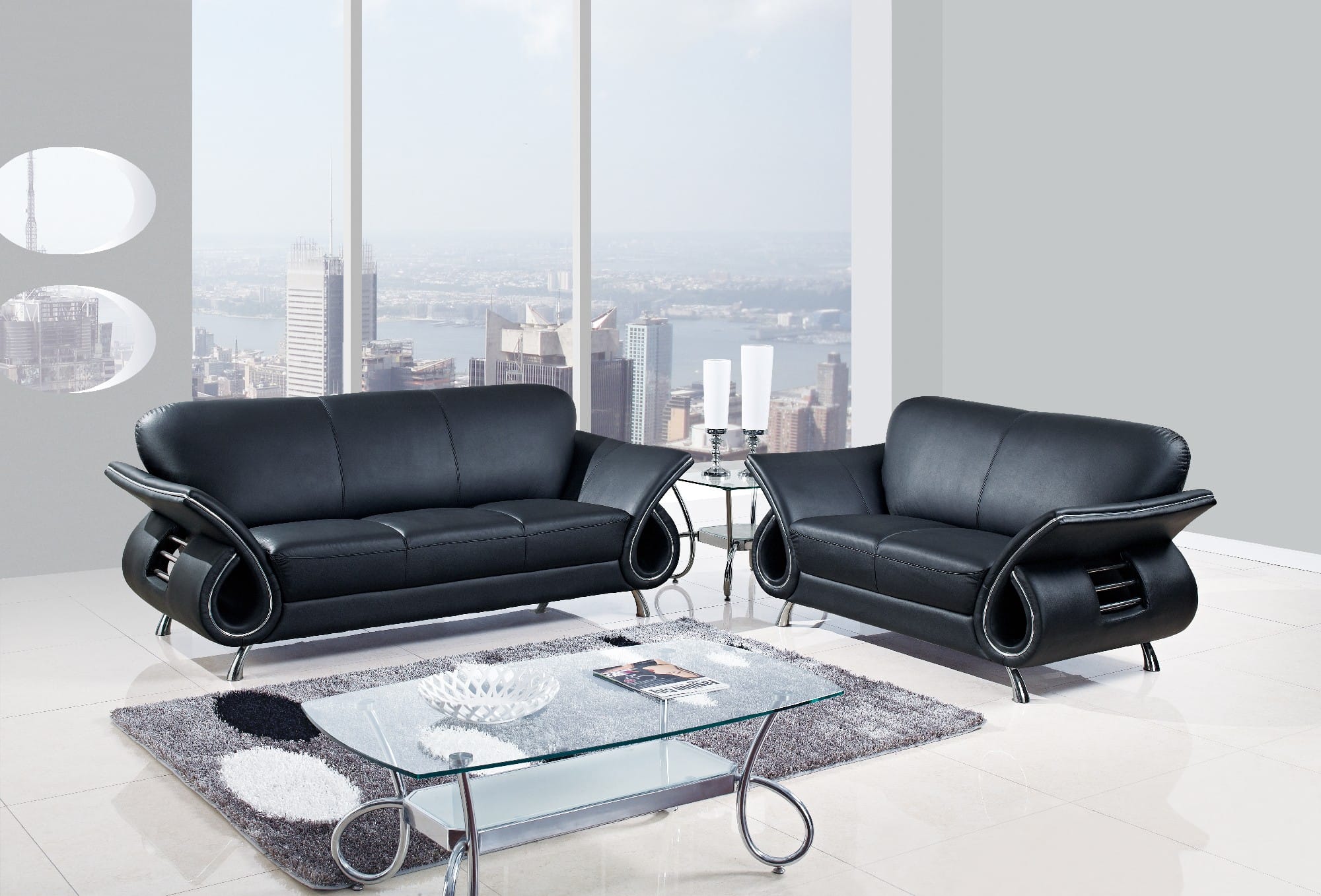 Floor Sample U559 Black Leather Sofa by Global Furniture