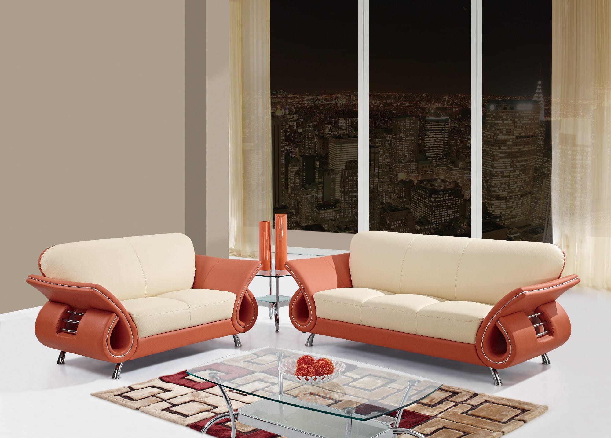 U559 Beige Orange Leather Sofa by Global Furniture