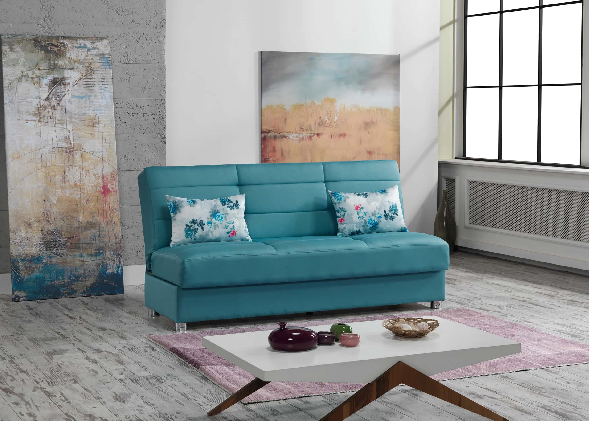 Romano Prusa Blue Convertible Sofa by Casamode