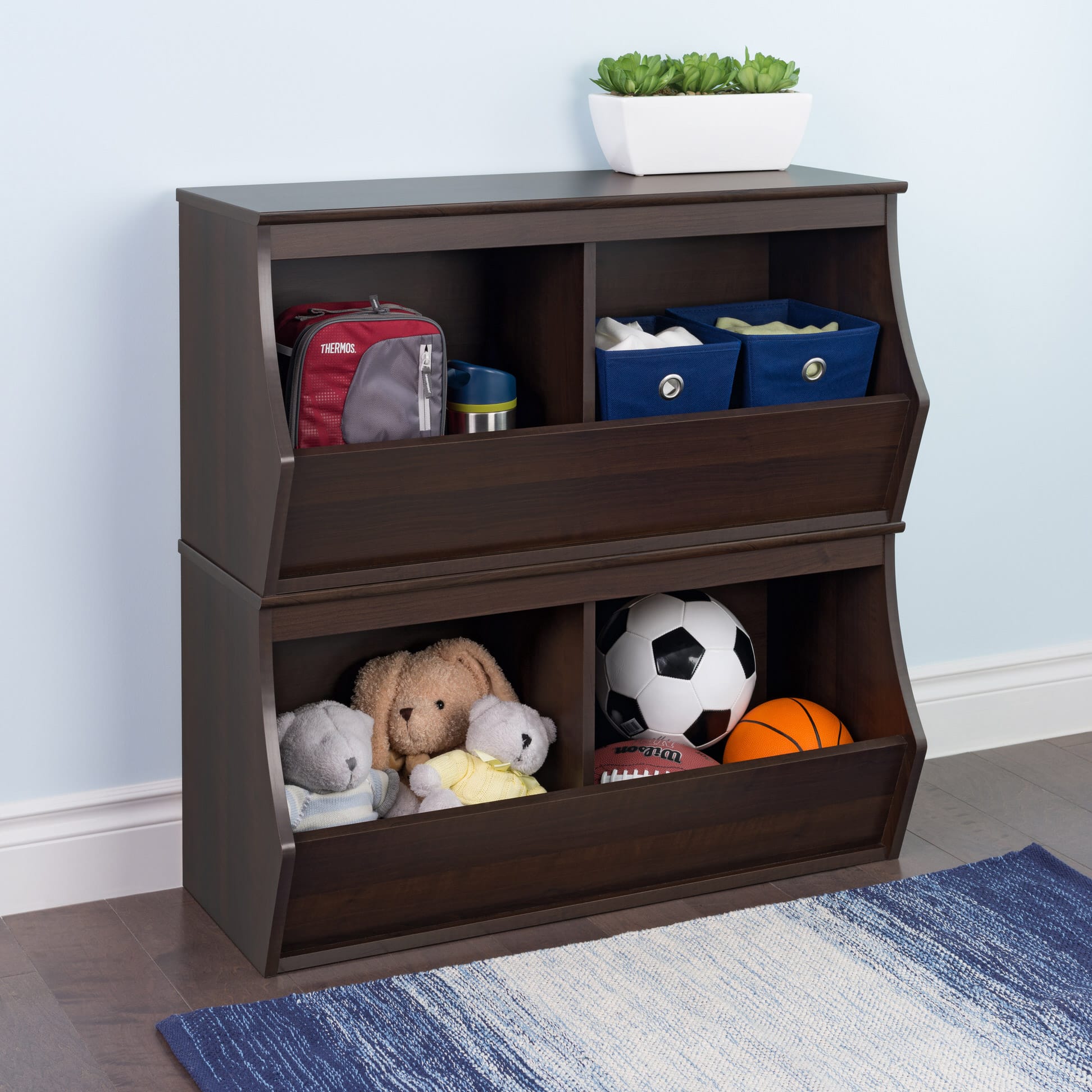 stackable wooden 3 bin open storage toy organizing cubby