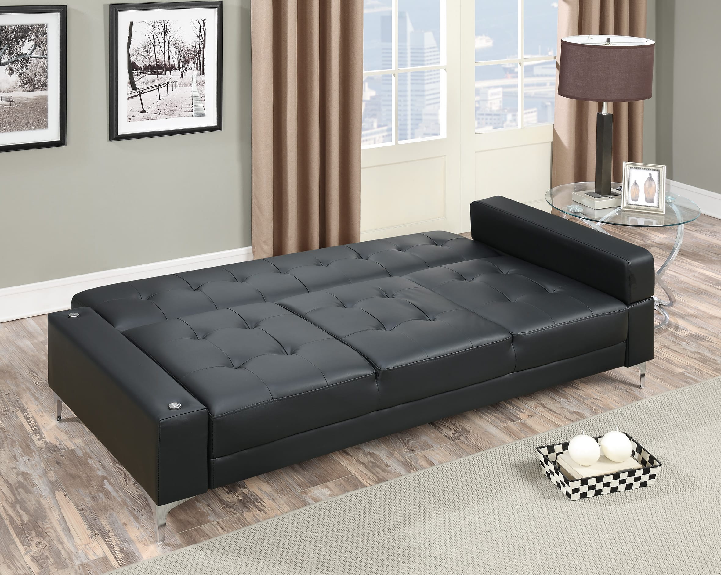 F6830 Black Convertible Sofa Bed by Poundex
