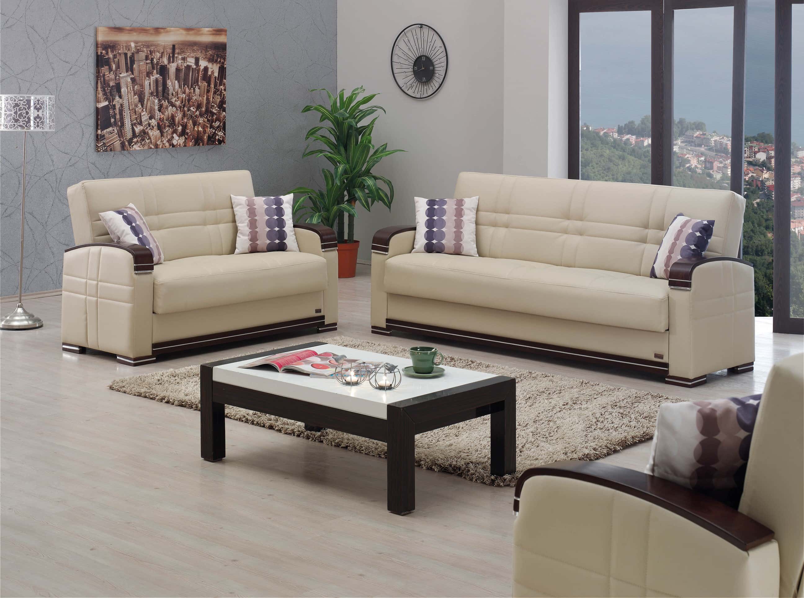 Fulton Cream Leather Sofa Bed by Empire Furniture USA