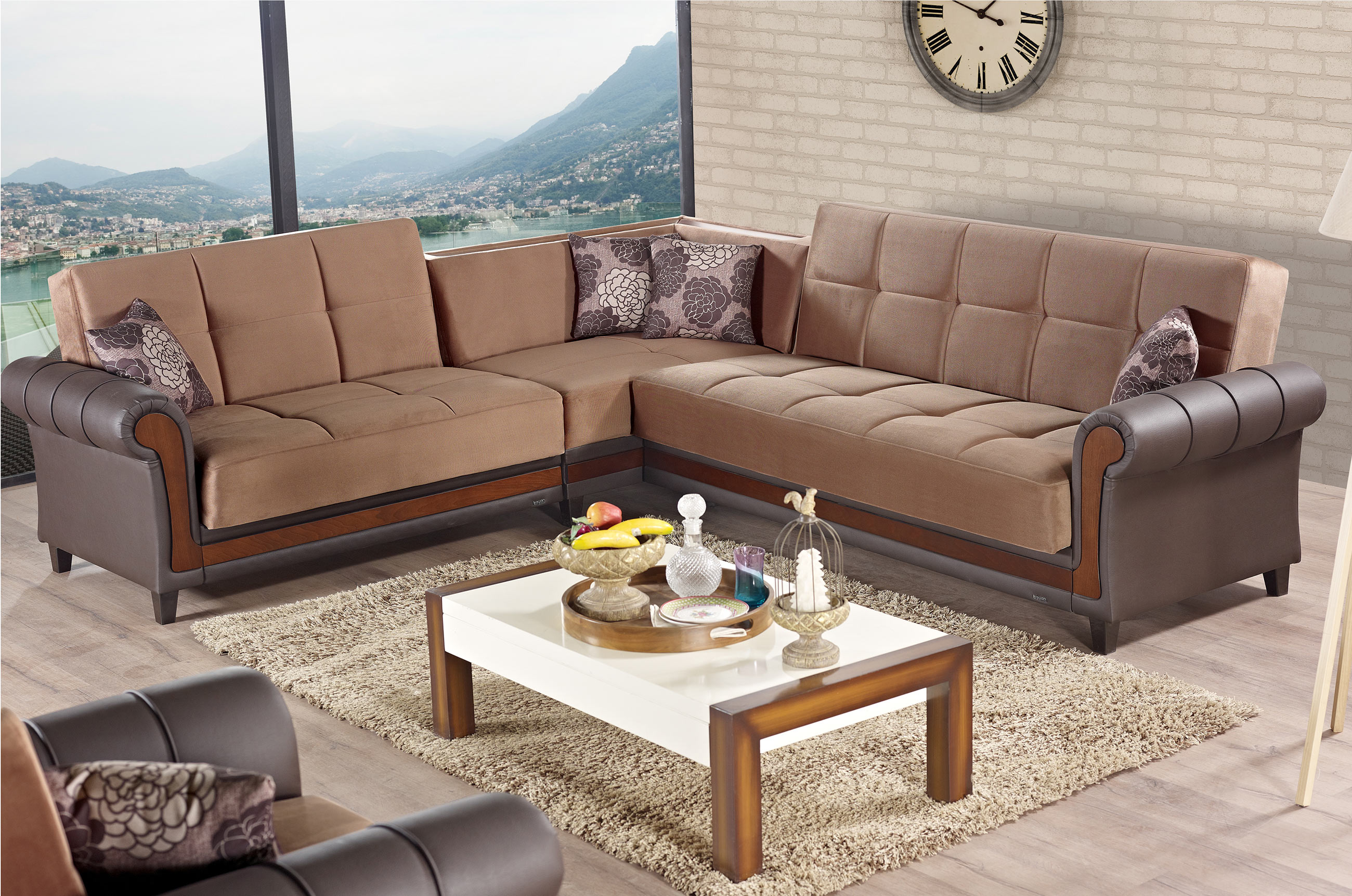Long Island Brown Fabric Sectional Sofa by Empire Furniture USA