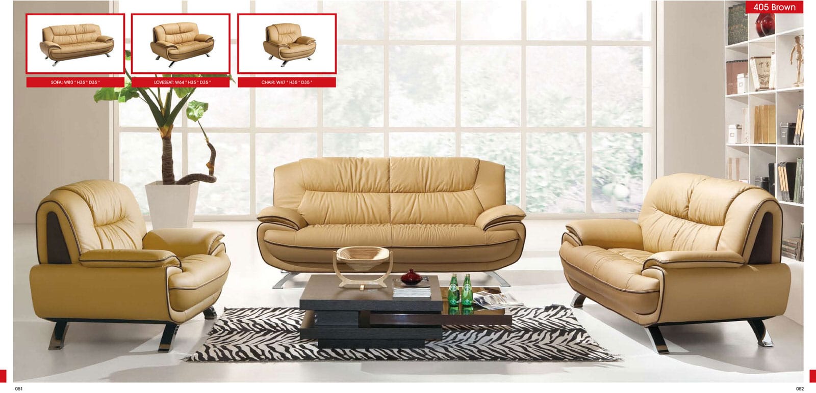 405 Brown Leather Sofa Set by ESF