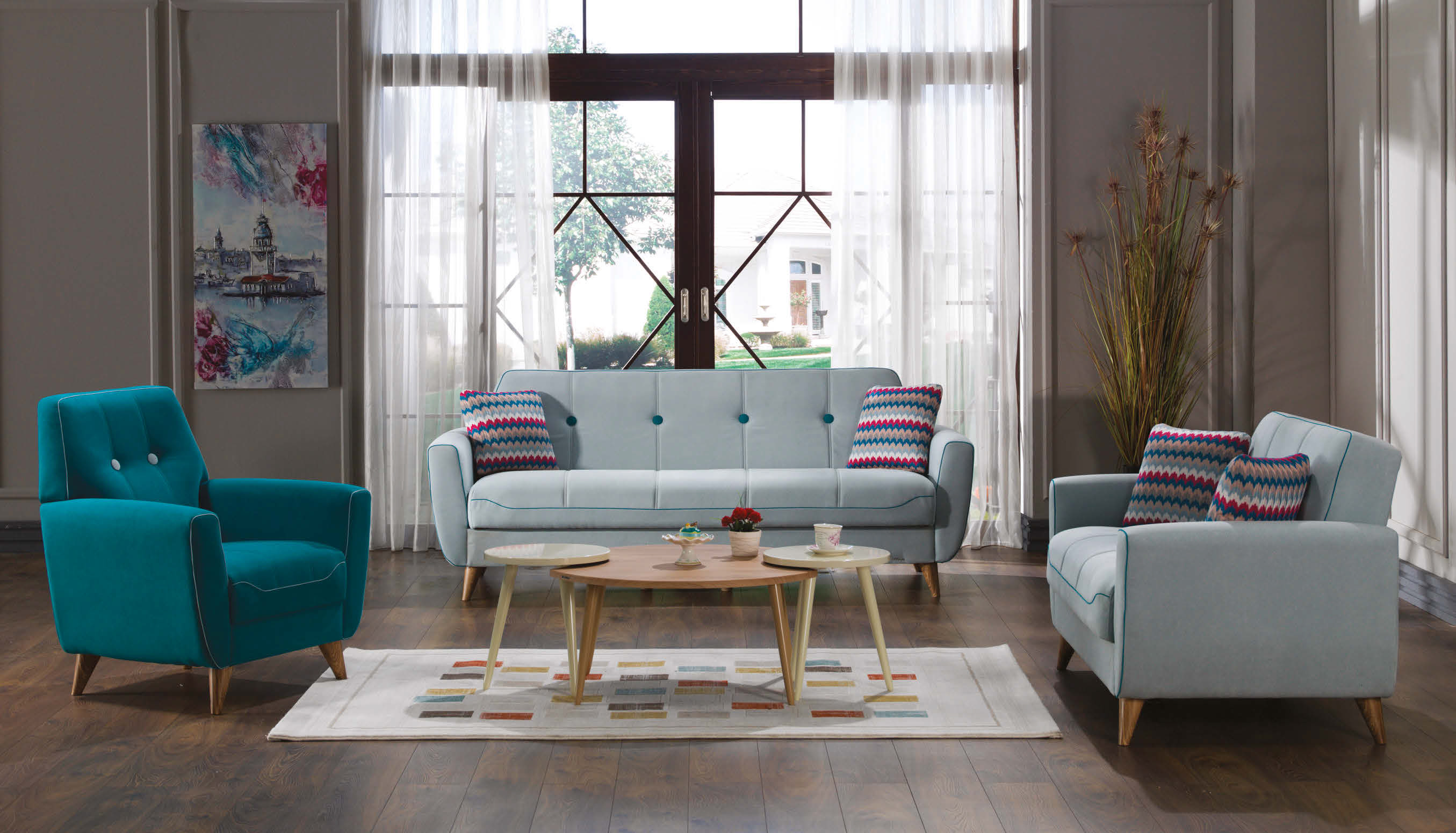 Nora Zigana Blue Convertible Sofa Bed by Sunset
