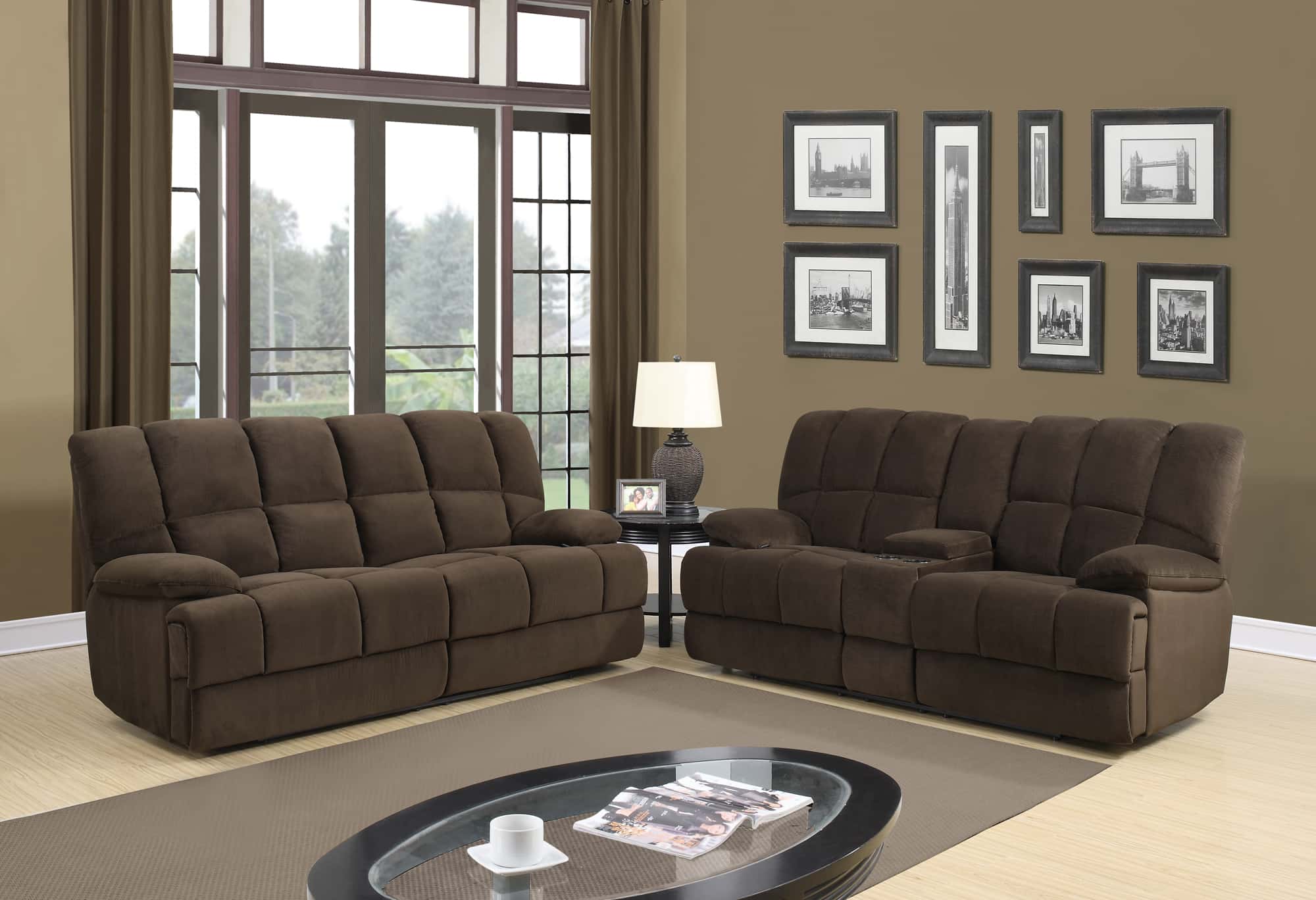 U201 Chocolate Fabric Reclining Sofa by Global Furniture