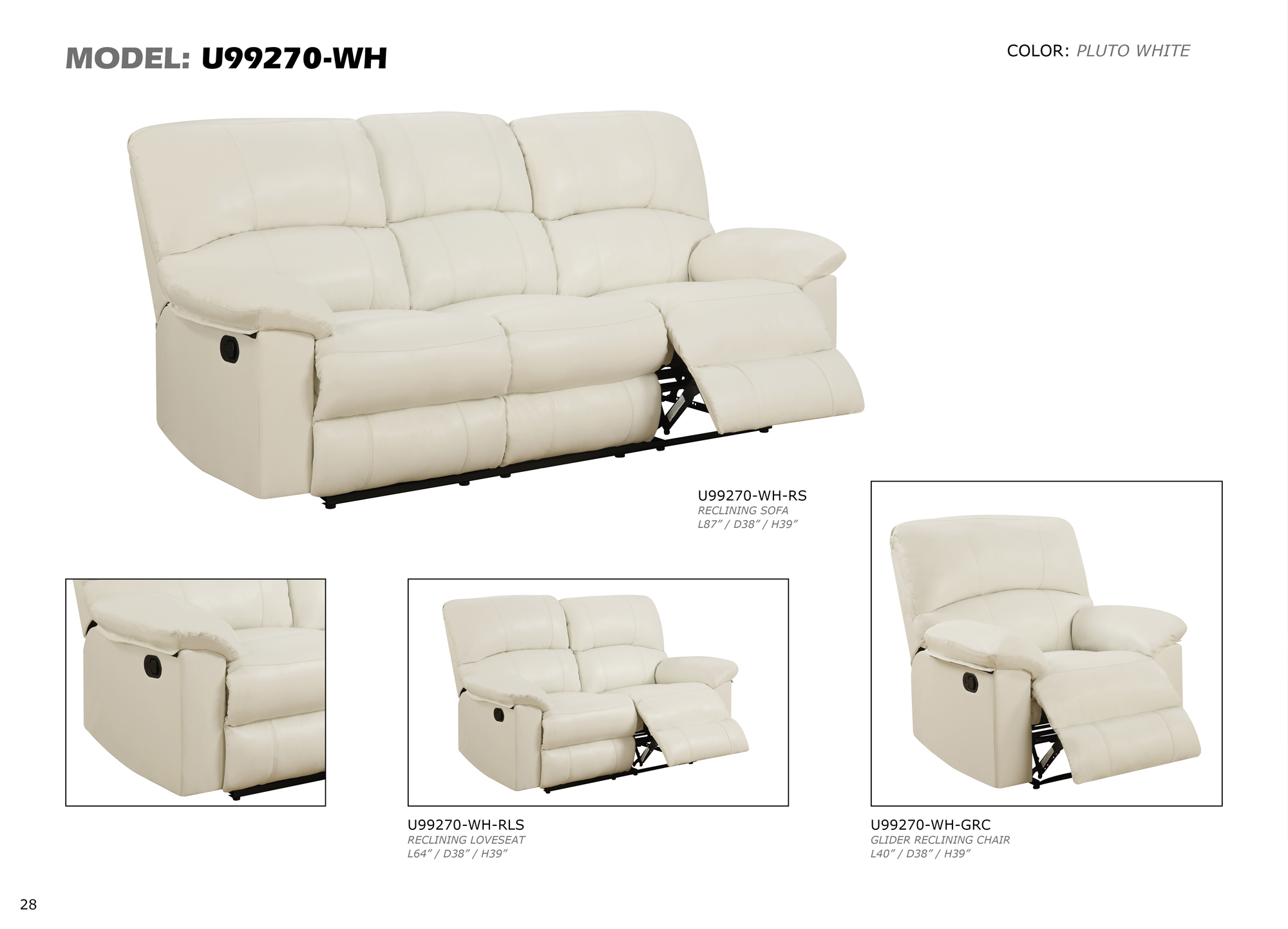 U White Reclining Sofa by Global Furniture