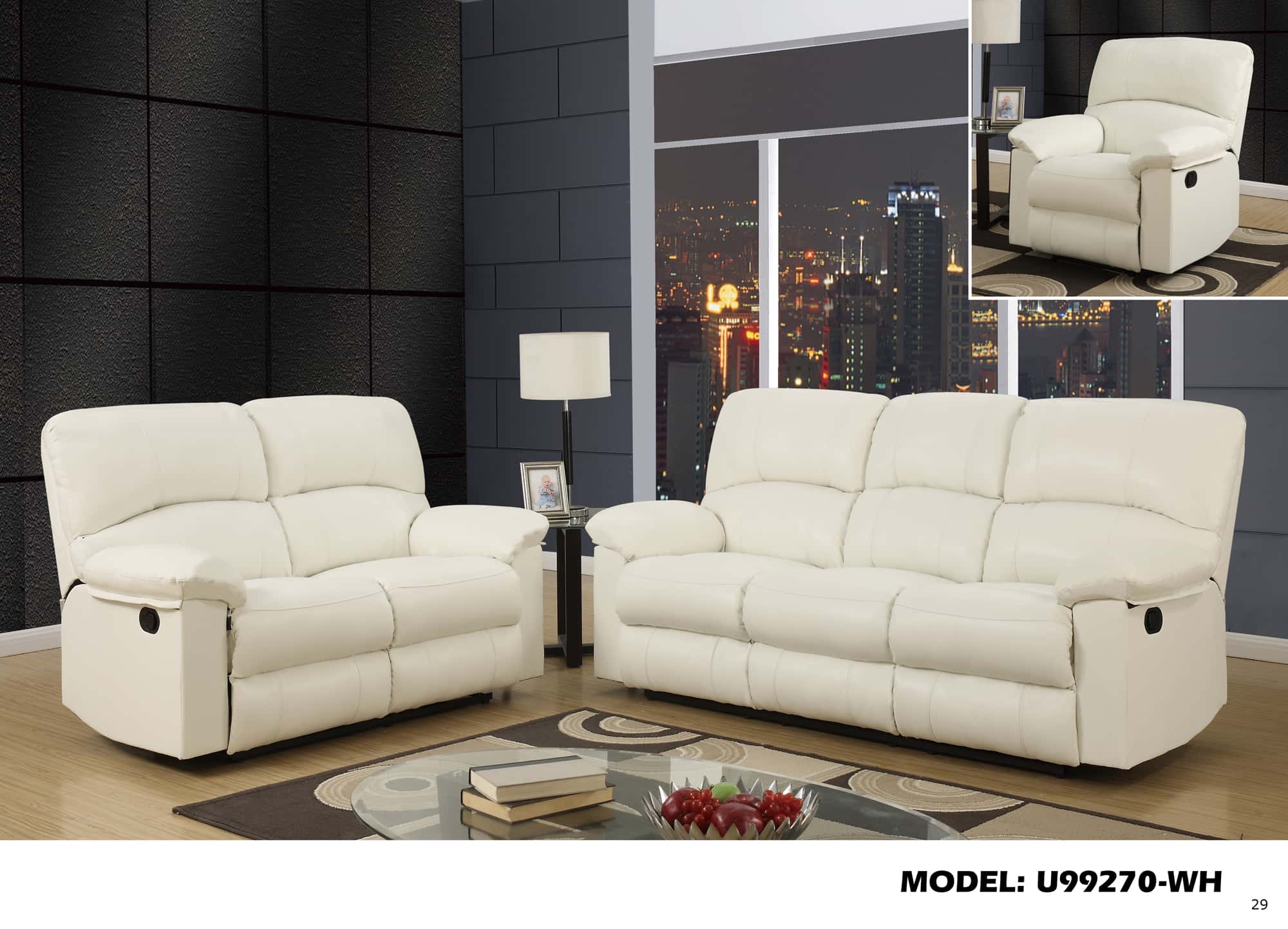 U White Reclining Sofa by Global Furniture