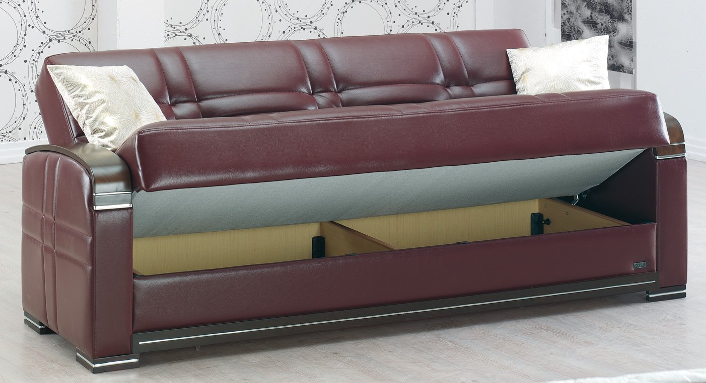 Manhattan Burgundy Leather Sofa Bed by Empire Furniture USA