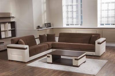Moon Troya Brown Sectional Sofa w/Cream Arms by Sunset