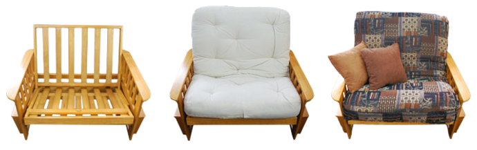 Futon components: Frame, Mattress, and Cover
