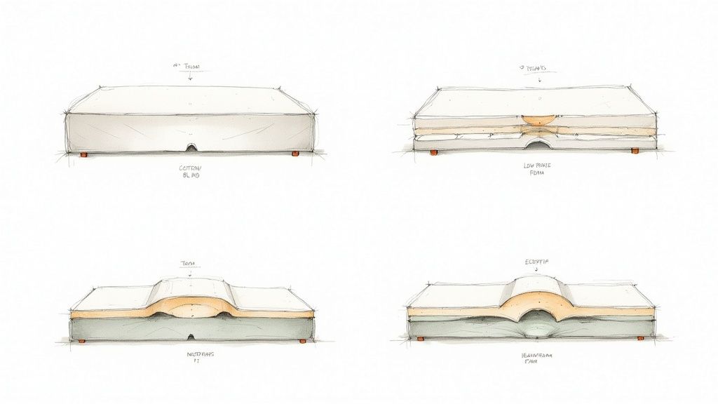 A close-up shot of a thick, comfortable futon mattress with visible tufting and quality fabric.