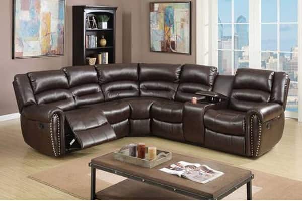 F6744 Brown Bonded Leather 3-Pcs Reclining Sectional at Futonland