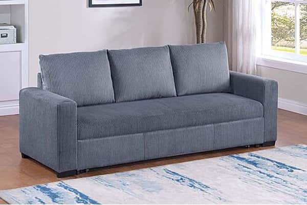 F8564 Fabric Convertible Sofa w/Pulled Out Bed Dark Gray at Futonland