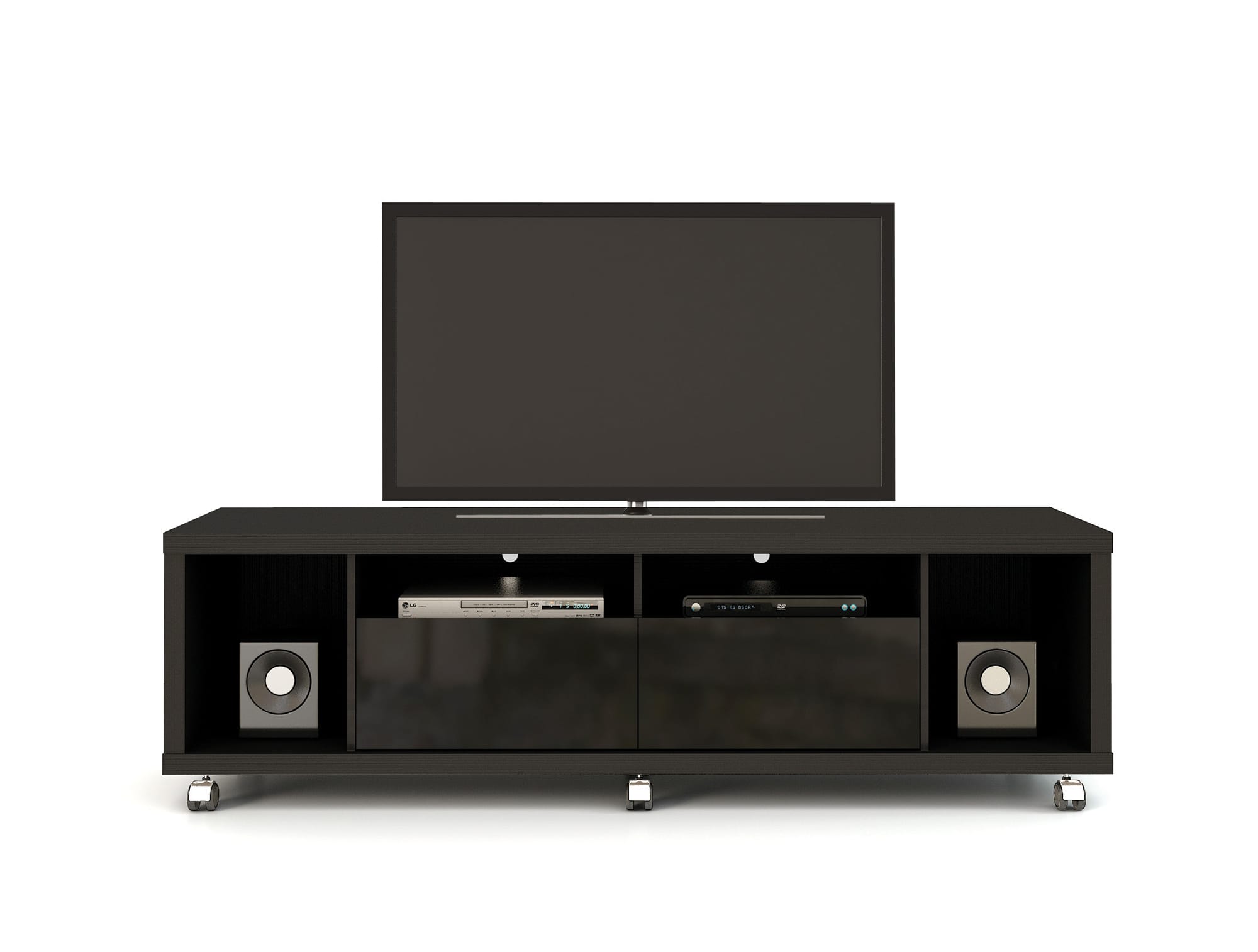 Manhattan Comfort | Cabrini 1.8 Floating Wall Theater Entertainment Center in Black Gloss & Black Matte