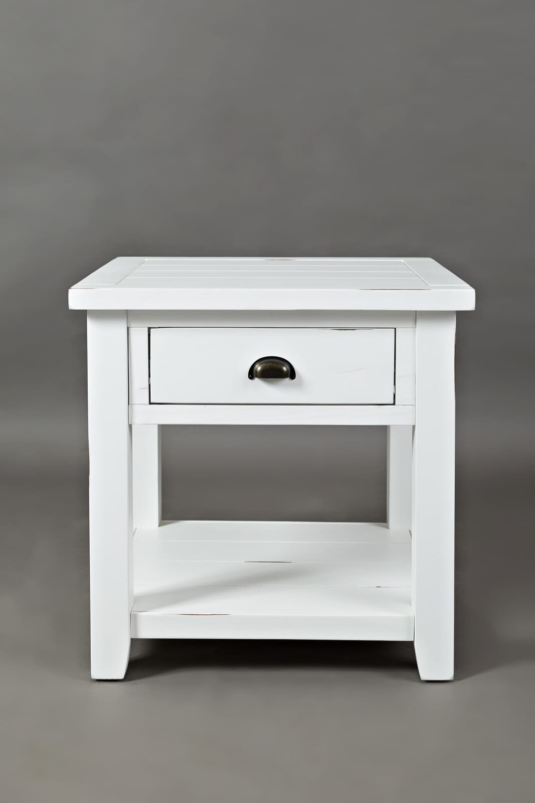 white end table with charging station