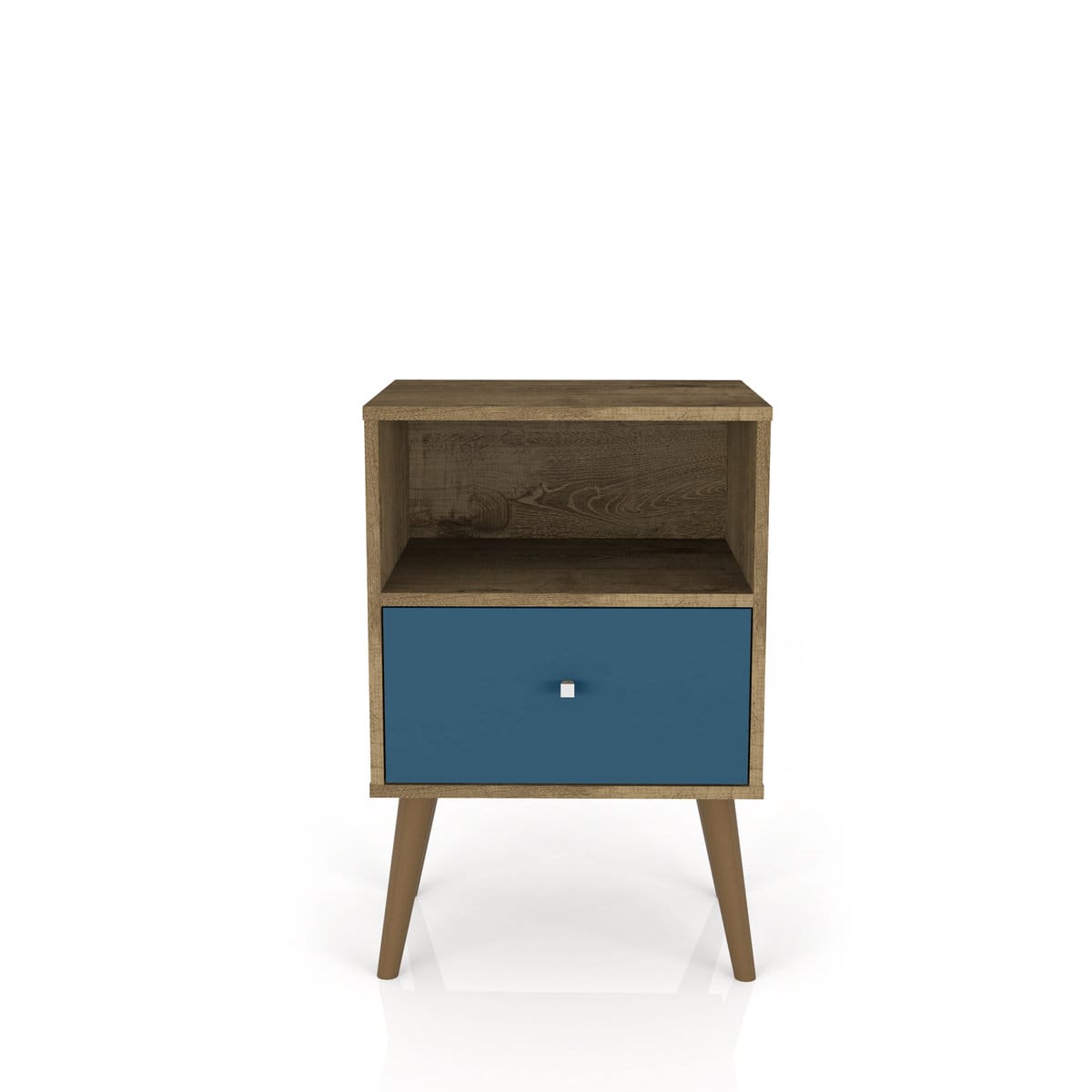 Liberty Mid Century Modern Rustic Brown Aqua Blue Nightstand 1 0 W 1 Cubby Space 1 Drawer By Manhattan Comfort