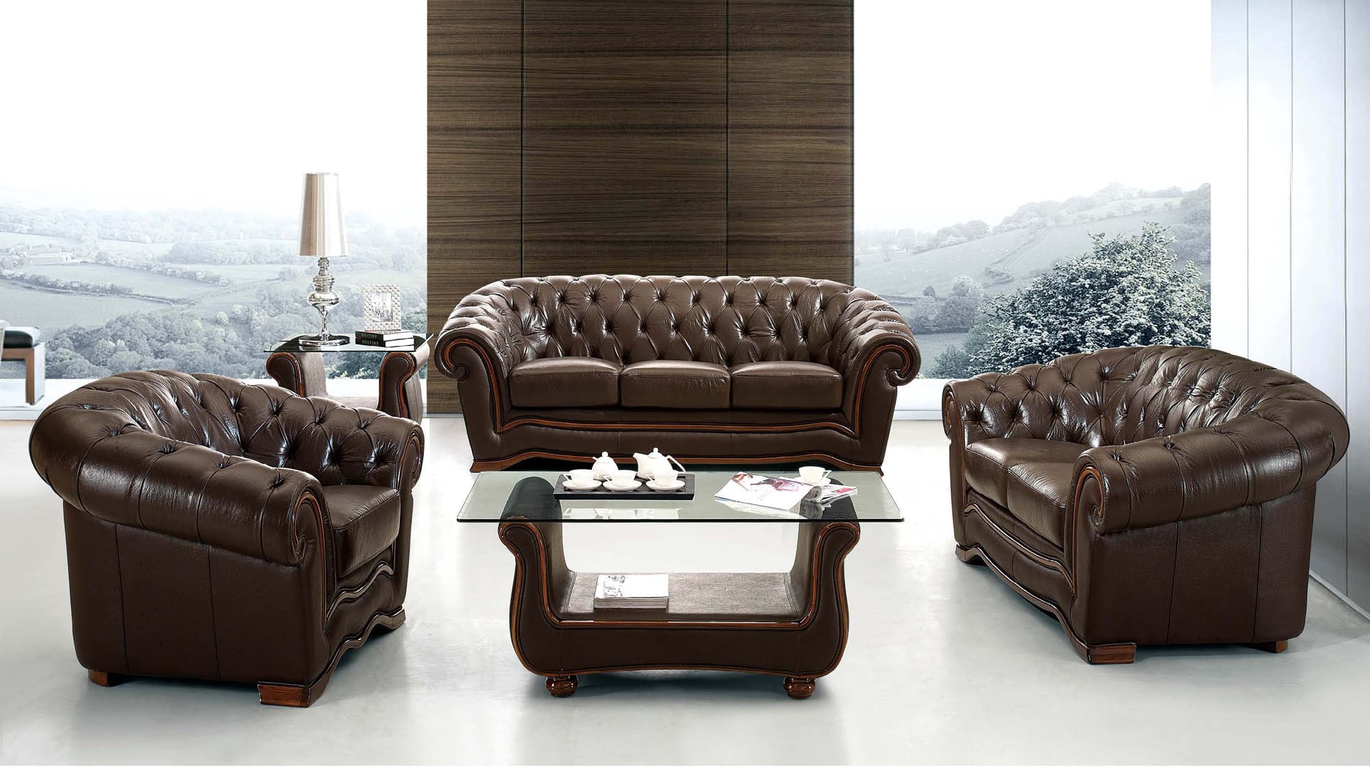 262 Brown Italian Leather Button Tufted Sleeper Sofa by ESF