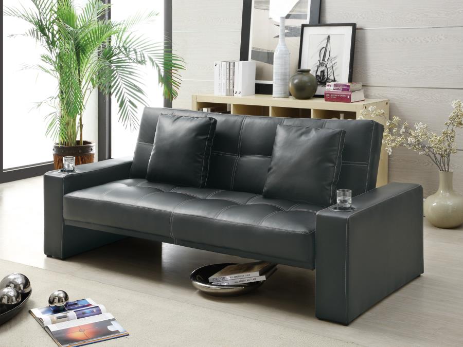 300125 Contemporary Style Black Futon Sofa Bed By Coaster