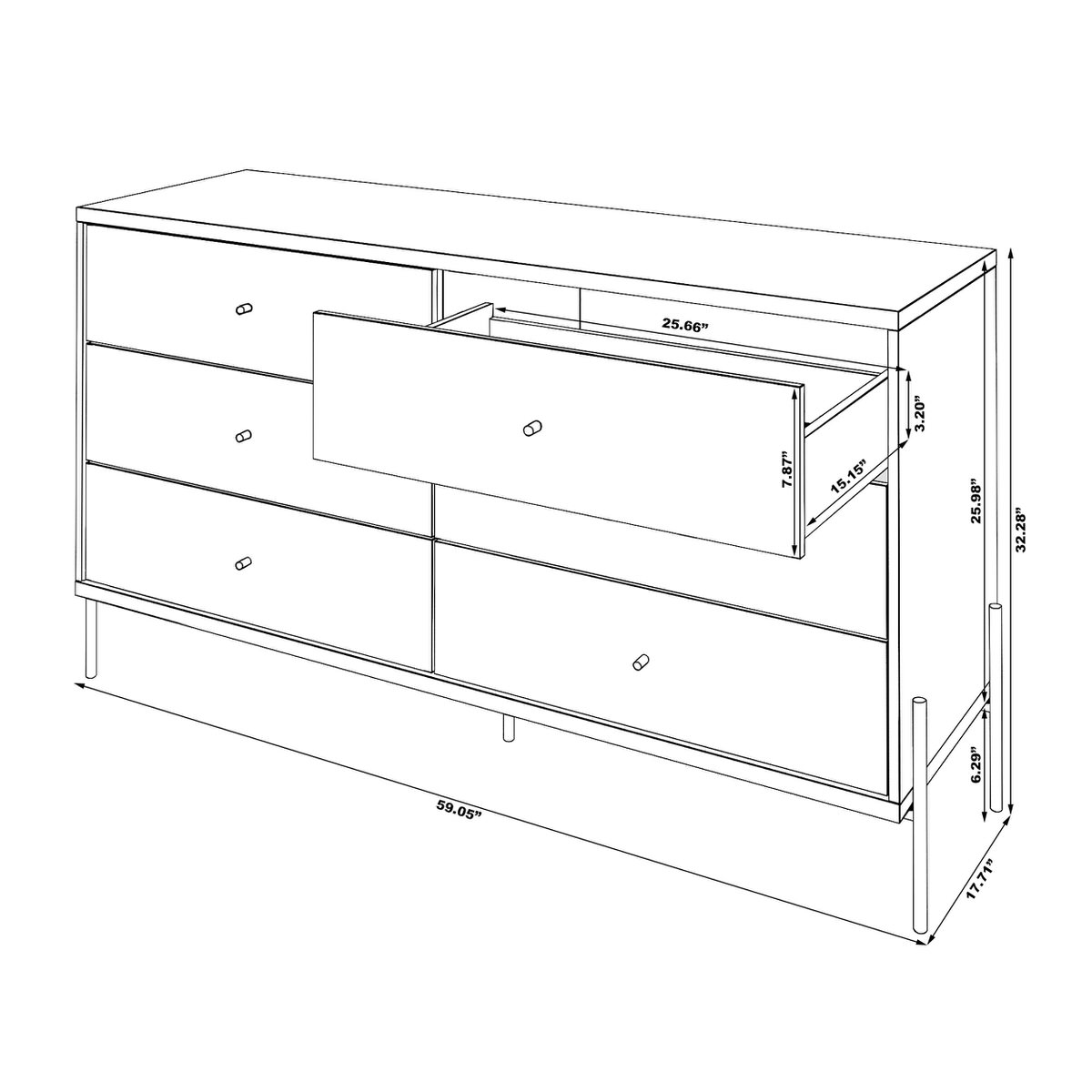 Joy 59 Inch Yellow Off White Wide Double Dresser W 6 Full