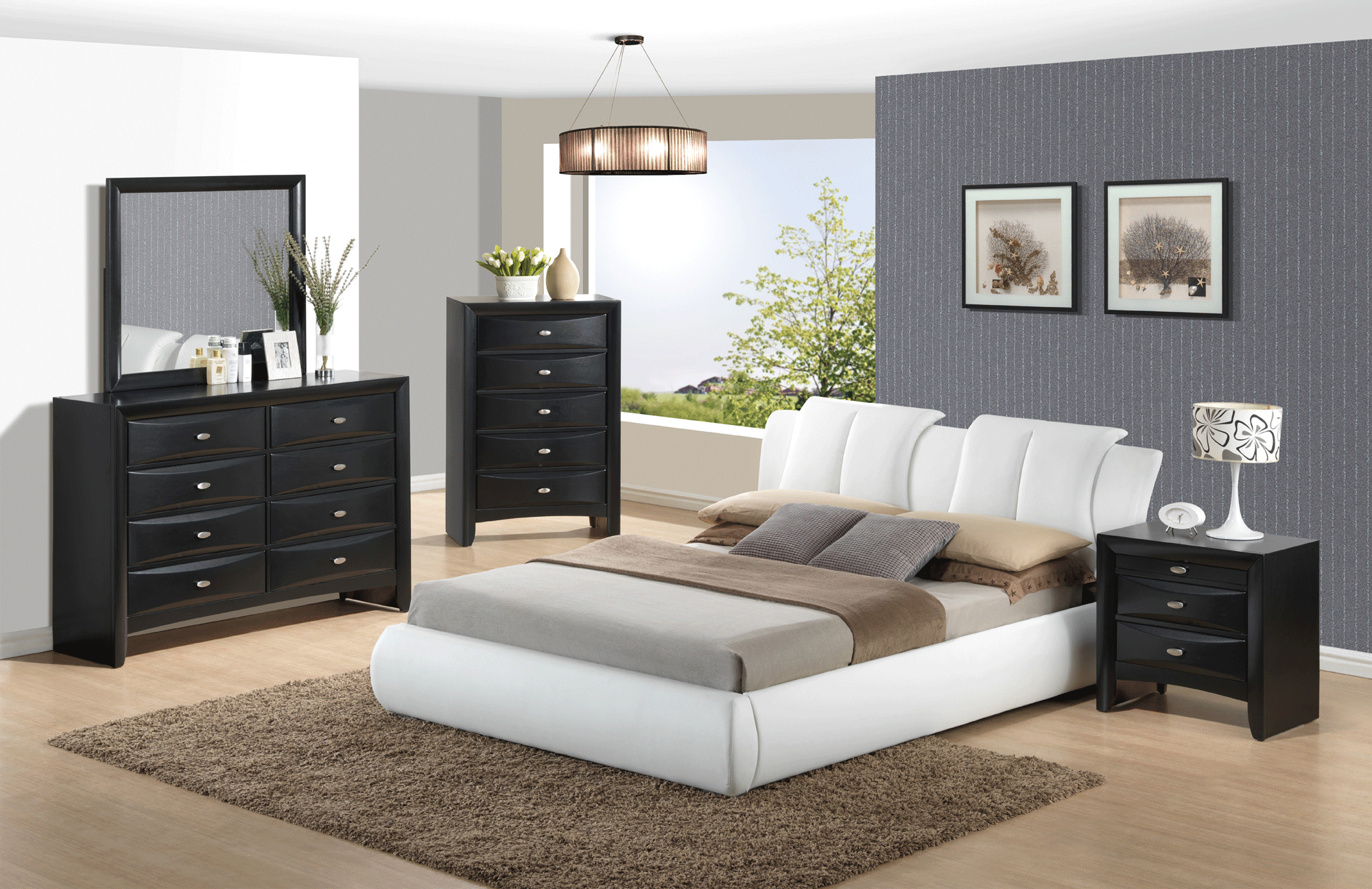 Linda Black Bedroom Set W 8269 White Pu Bed By Global Furniture