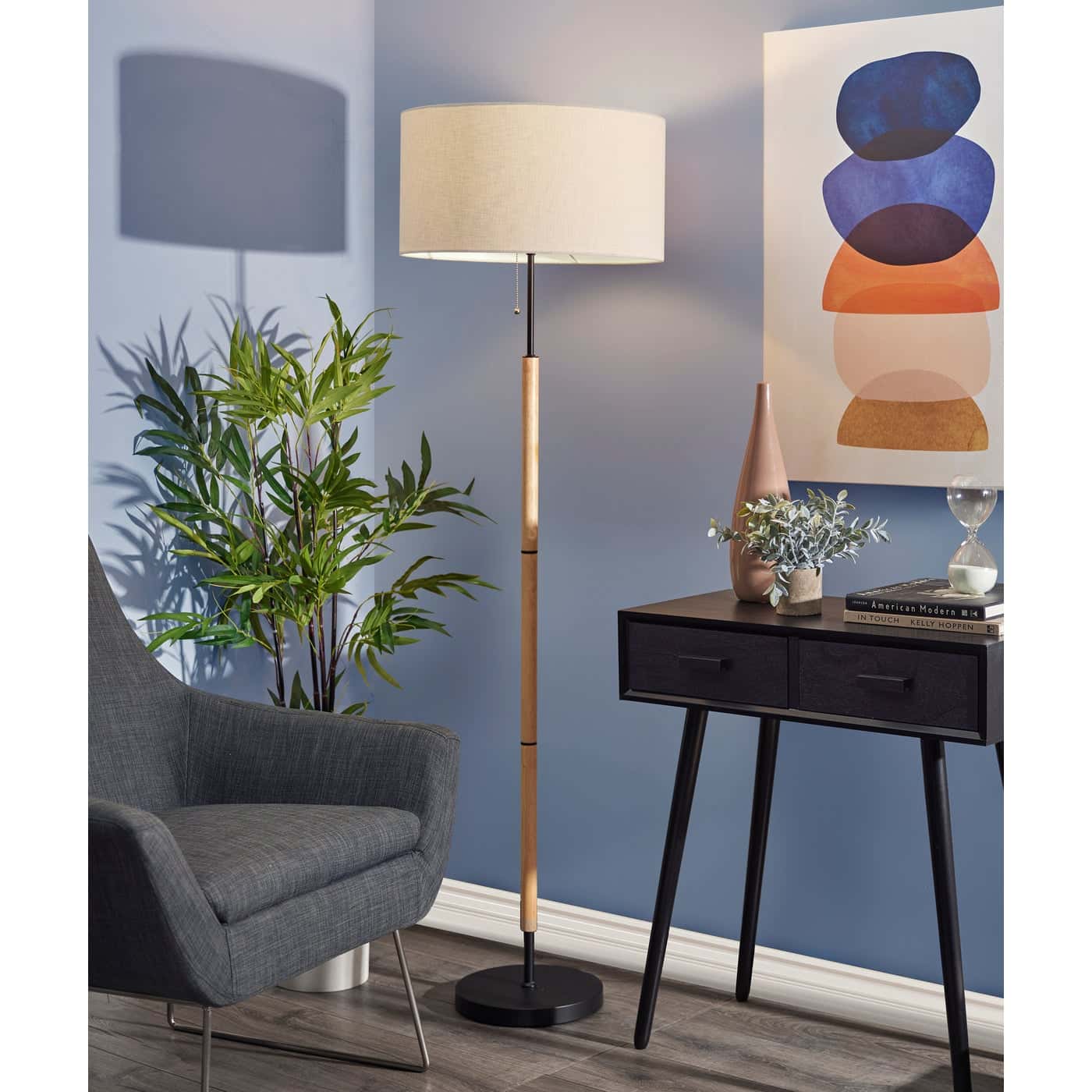 Hamilton Floor Lamp Natural Wood w/Black Metal by Adesso Furniture