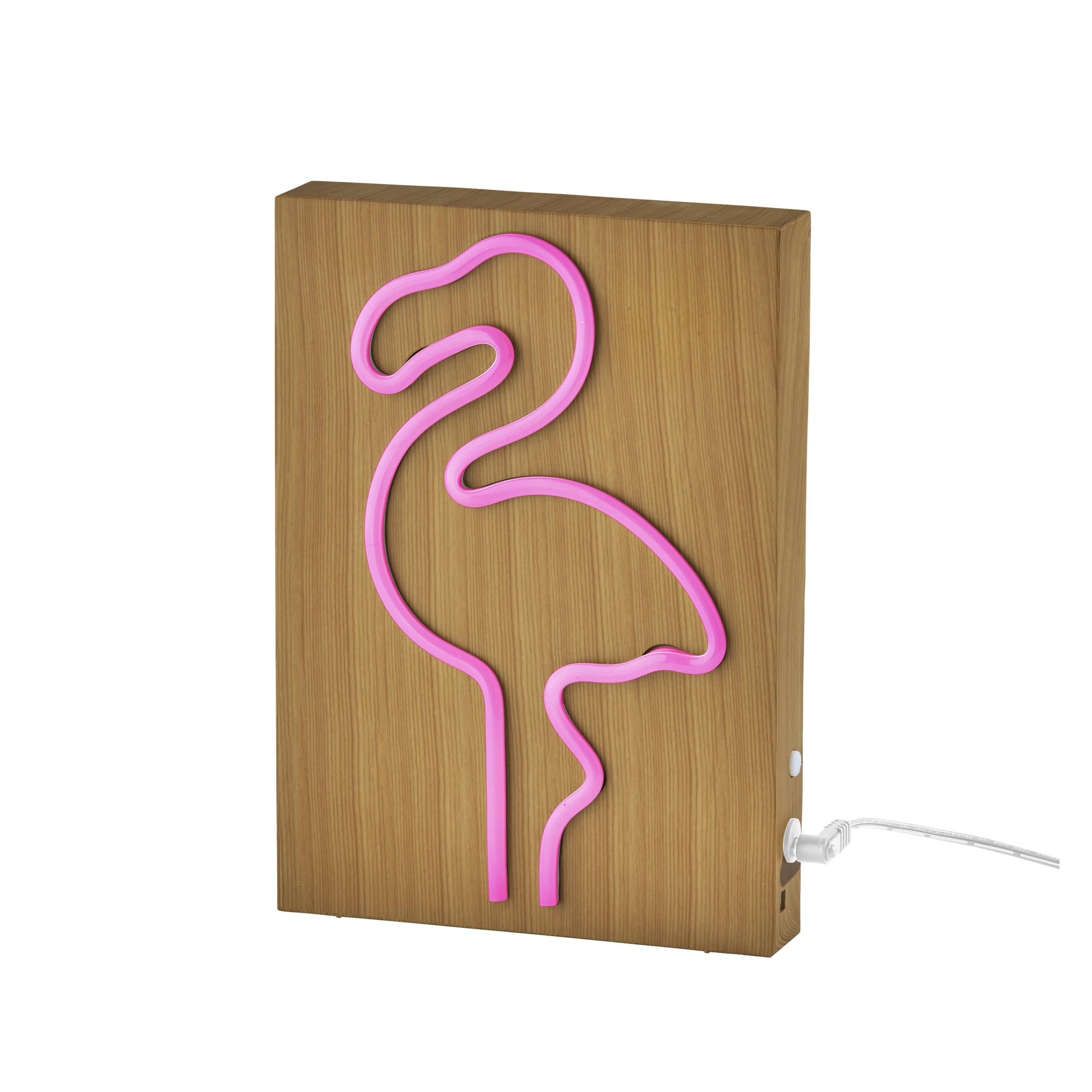 Wood Natural Wood Finish Framed Neon Flamingo Wall Lamp by Adesso Furniture