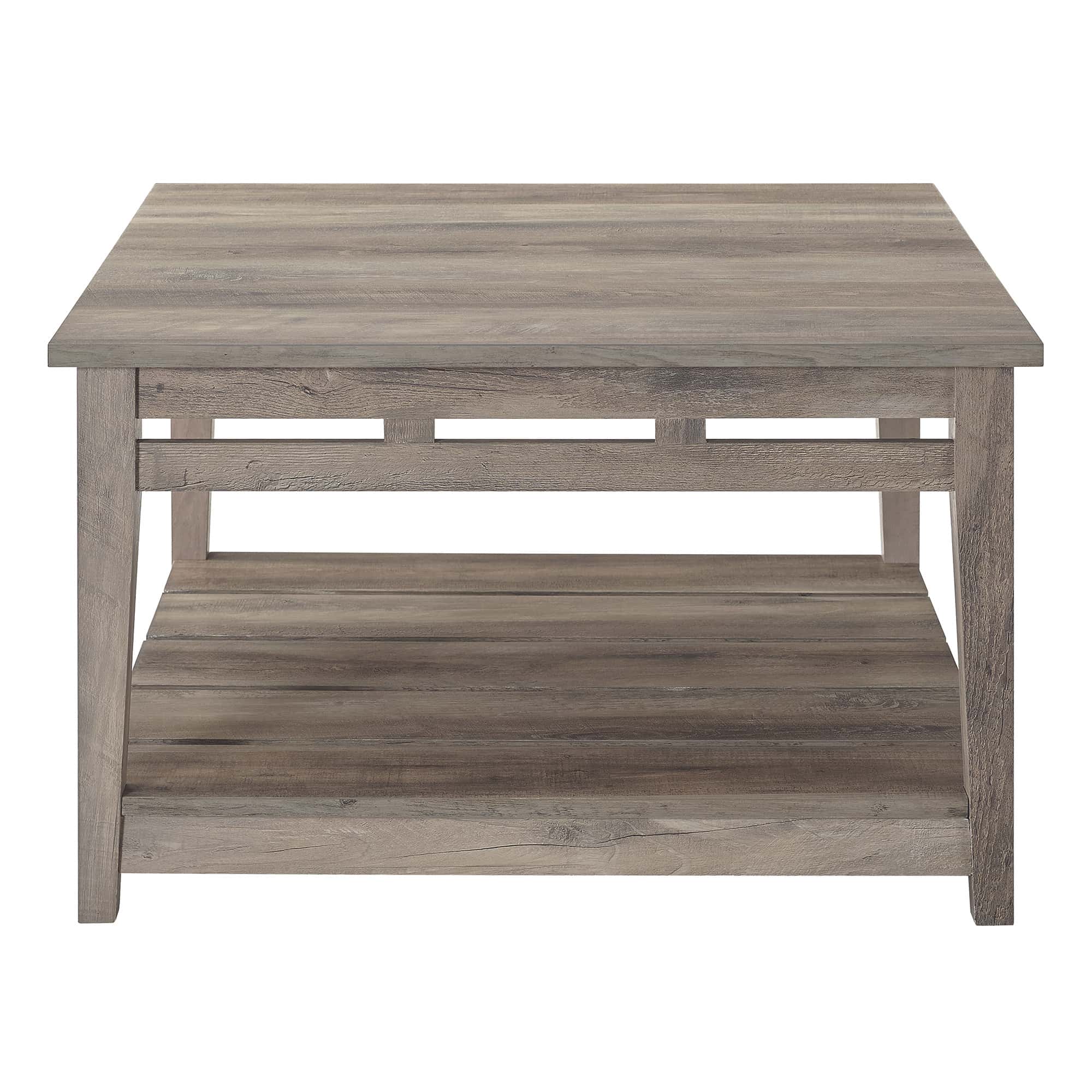 Parker 30" Farmhouse Square Coffee Table - Grey Wash at Futonland