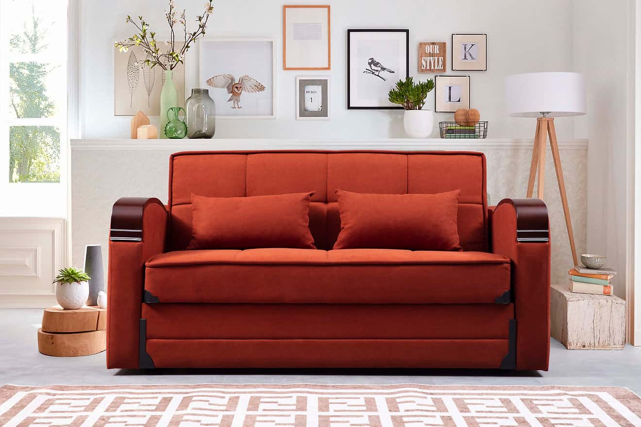 Elegance Orange Microfiber Sleeper Sofa by Alpha Furniture