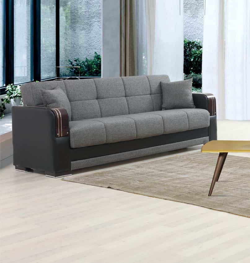 Hamilton Gray & Black Sofa Bed w/Wooden Arms by Alpha Furniture