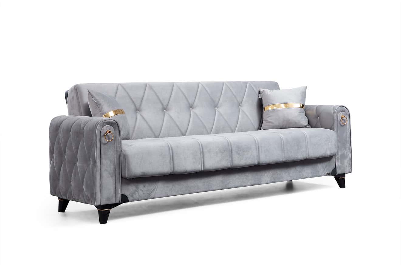 Istanbul Light Gray Velvet Fabric Sofa by Alpha Furniture