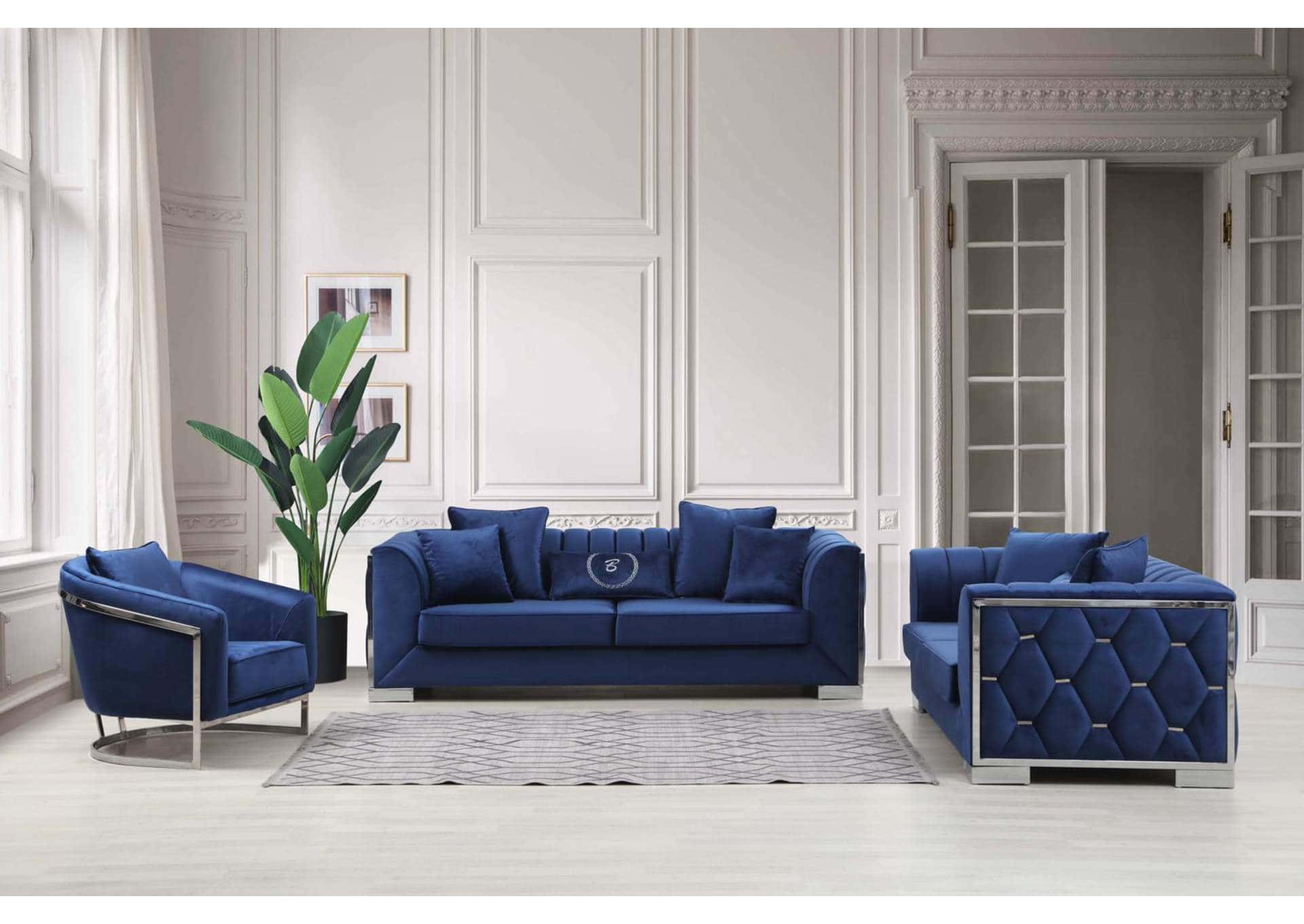 Milano Navy Blue Fabric Sofa Bed by Alpha Furniture