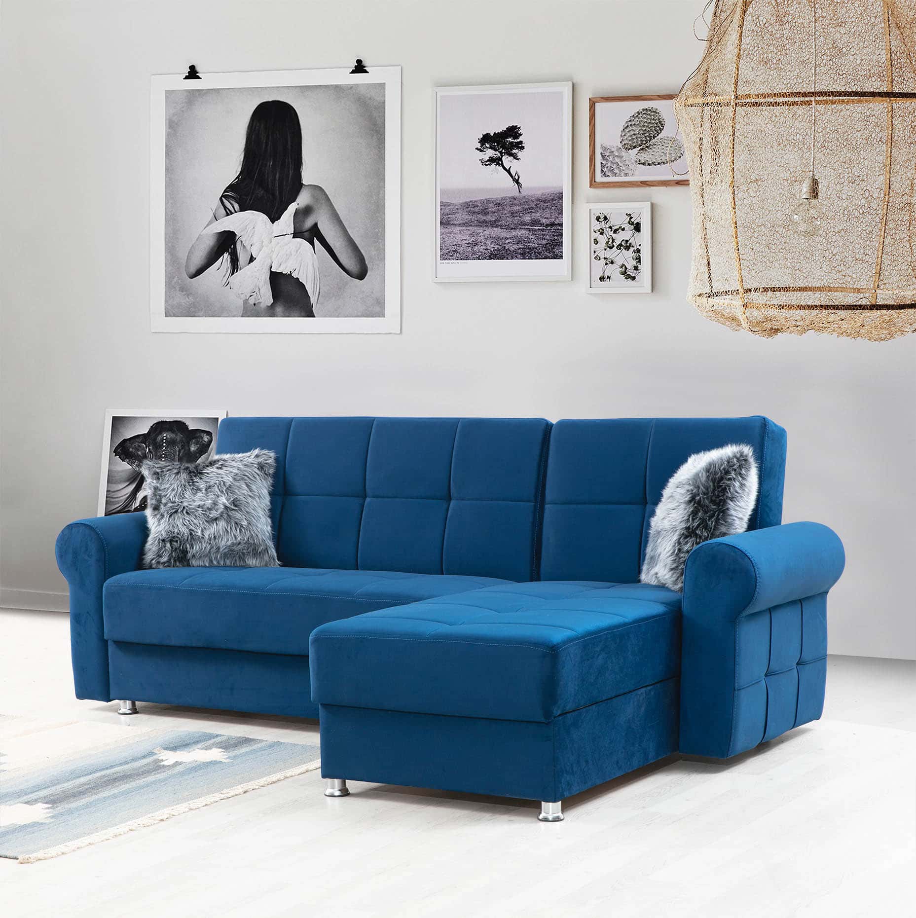 Paris Blue Reversible Sectional by Alpha Furniture