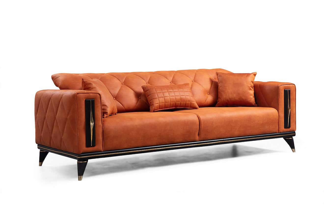 Truva Orange Velvet Fabric Sofa by Alpha Furniture