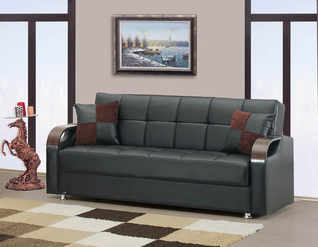 Angel Espresso Black Bonded Sofa Bed by Kilim