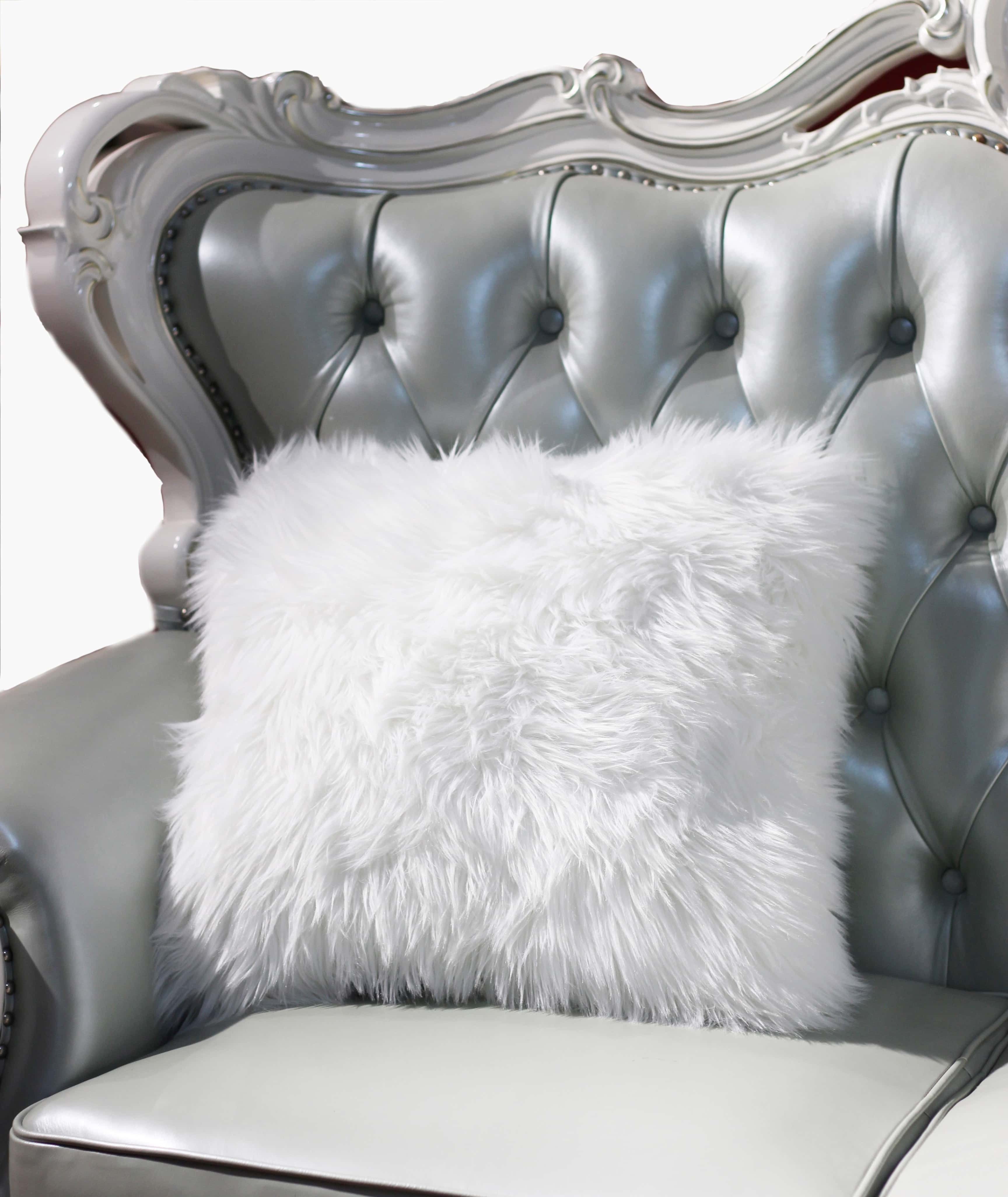 Luxury Faux Fur Decorative Pillow in White by Amazing Rugs