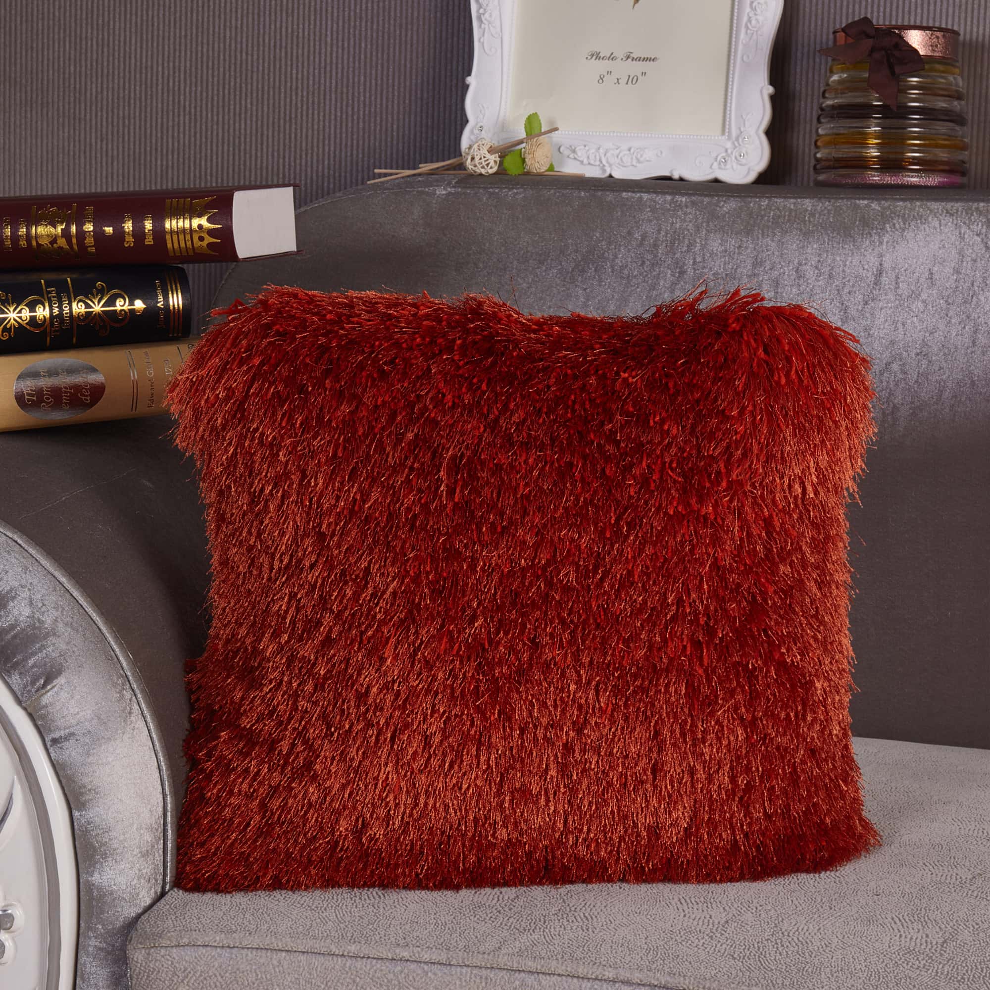 Decorative Shaggy Pillow (18-in x 18-in) - Rust