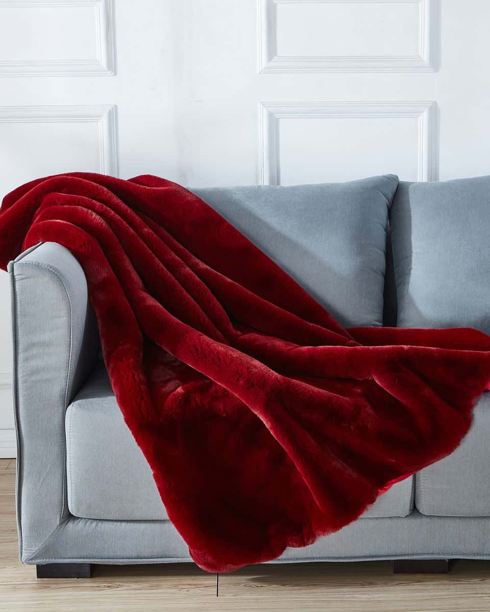 Cassilda Luxury Red Chinchilla Faux Fur Throw Blanket by Amazing Rugs