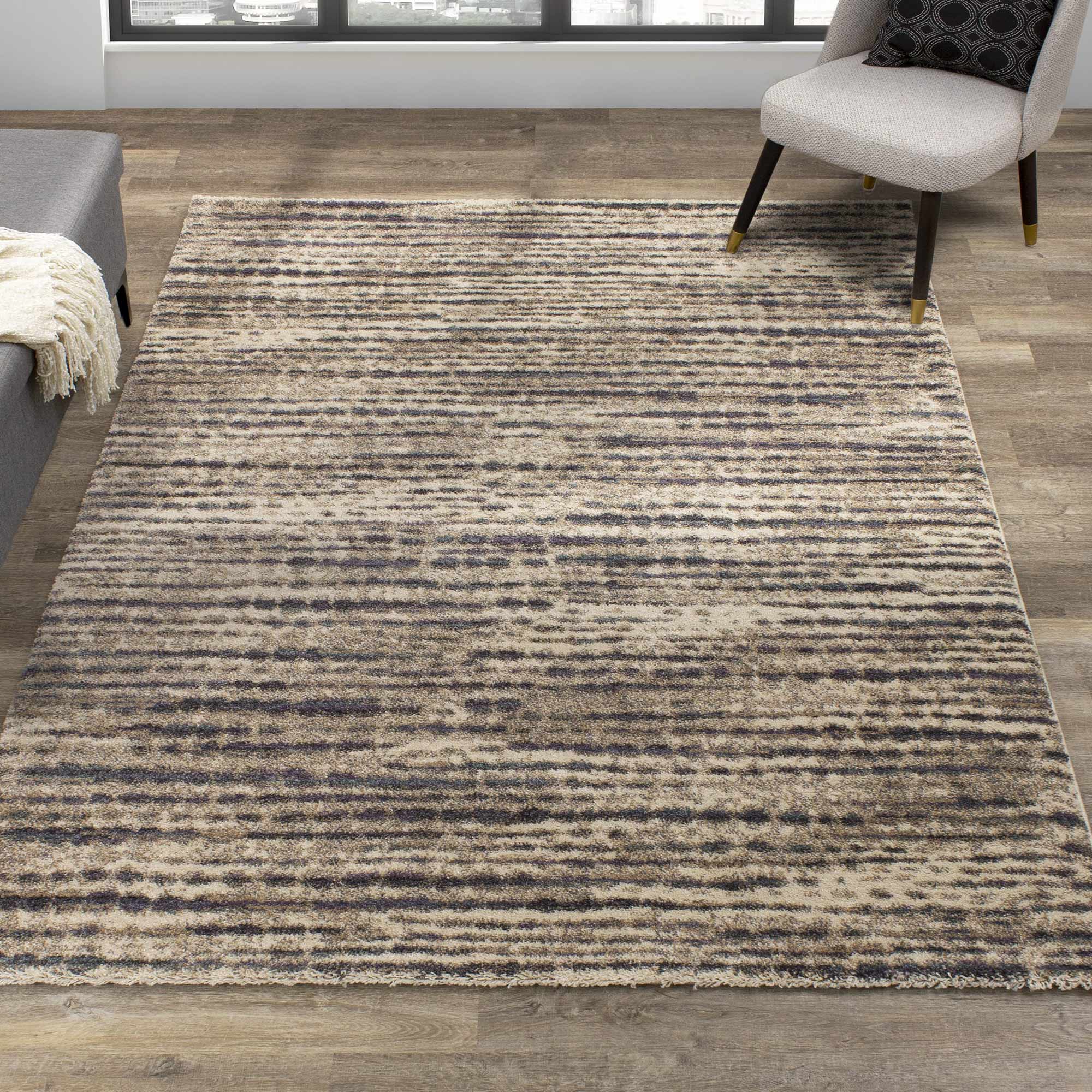 Ashbury Beige Cream Soft Banded Rug at Futonland