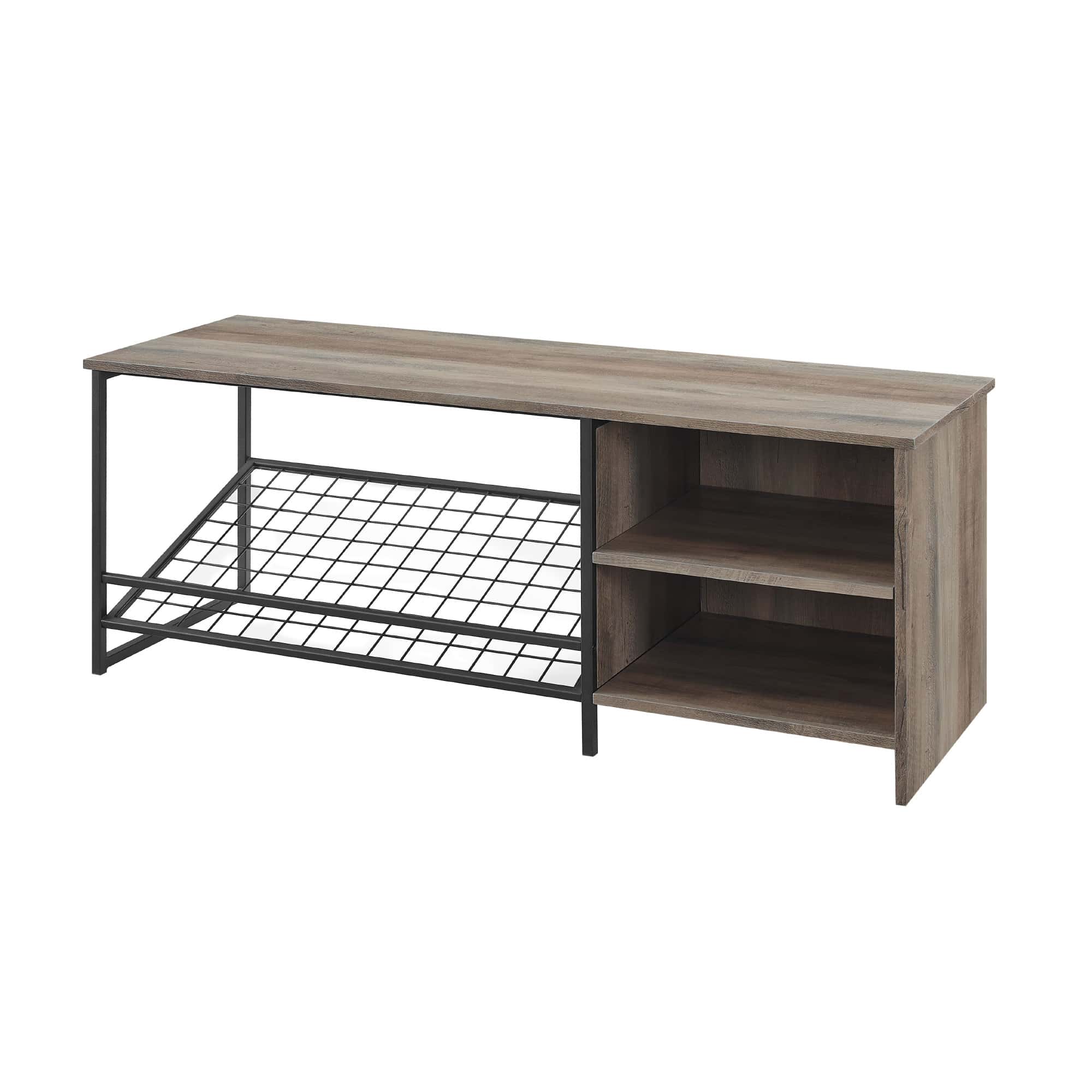 48 Inch Industrial Entry Bench with Shoe Storage - Grey Wash by