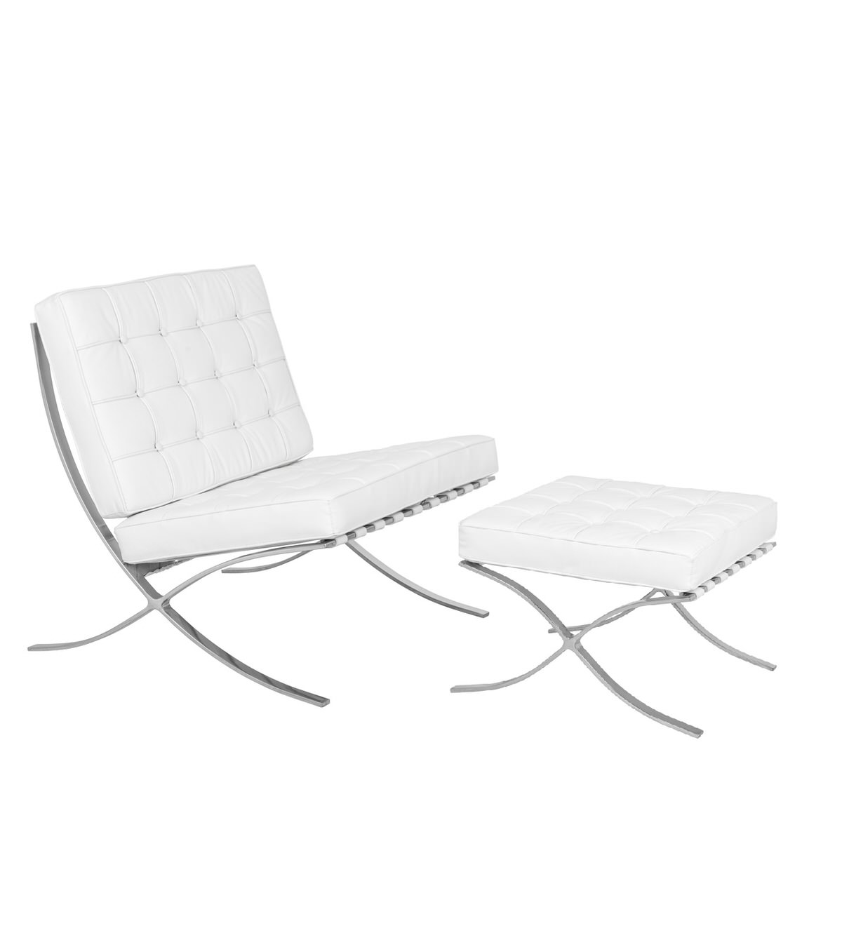 Bellefonte Style Modern Pavilion White Leather Chair Ottoman By