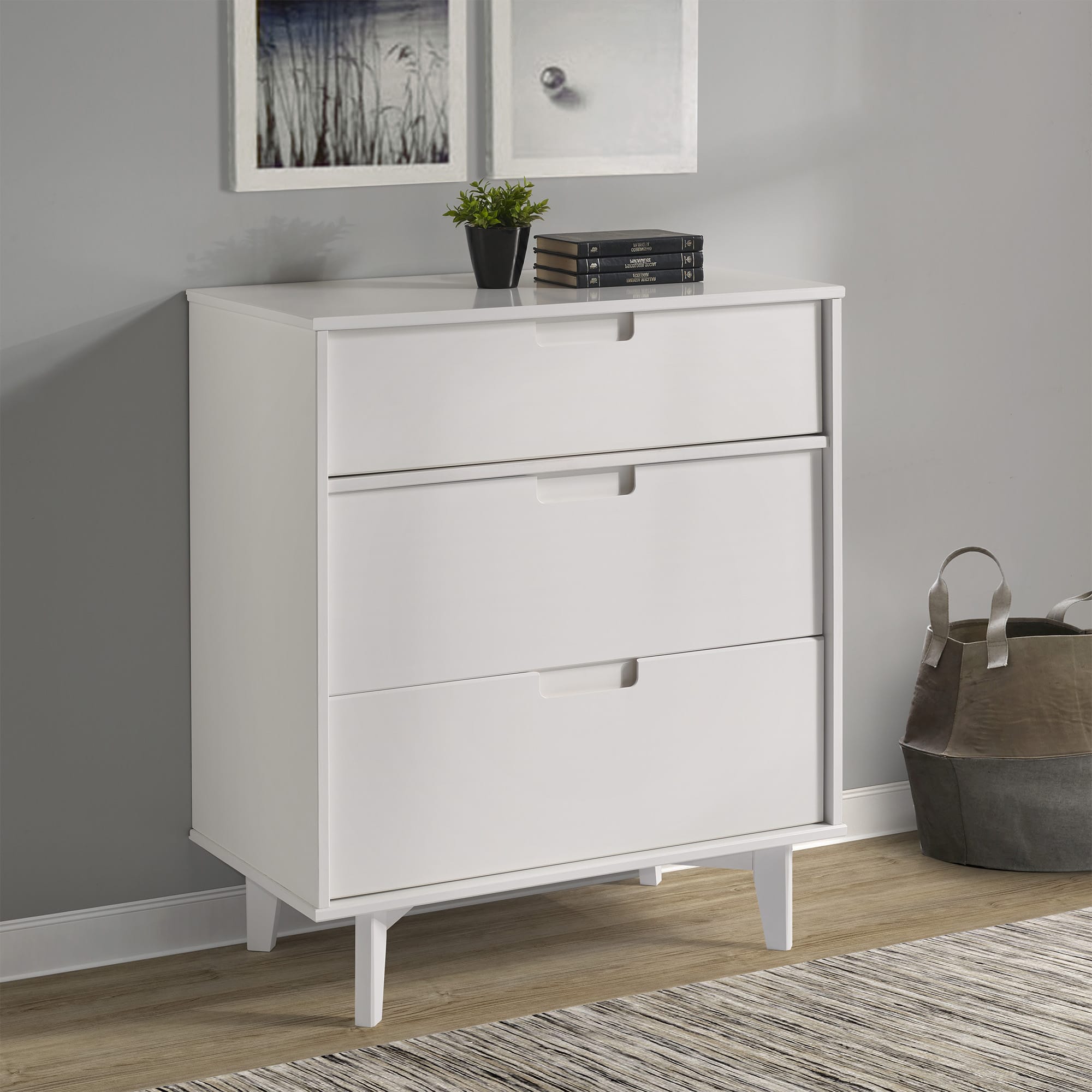 3 drawer groove handle solid wood dresser