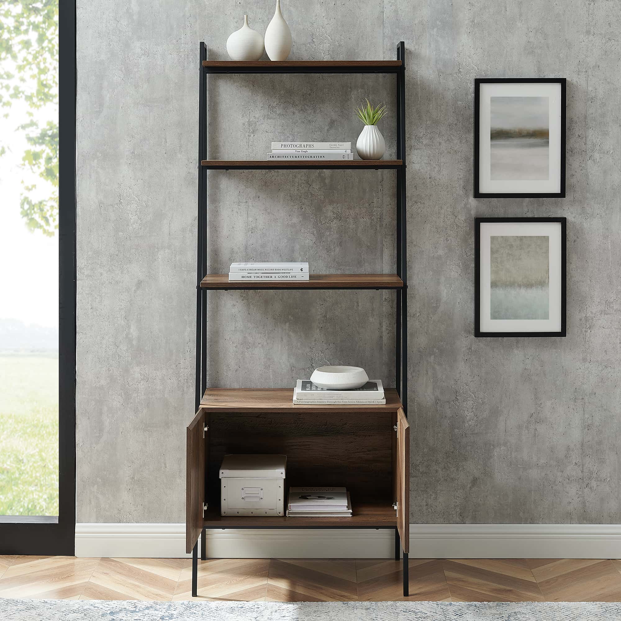 Walker Edison 68 Solid Wood Ladder Bookshelf - Grey