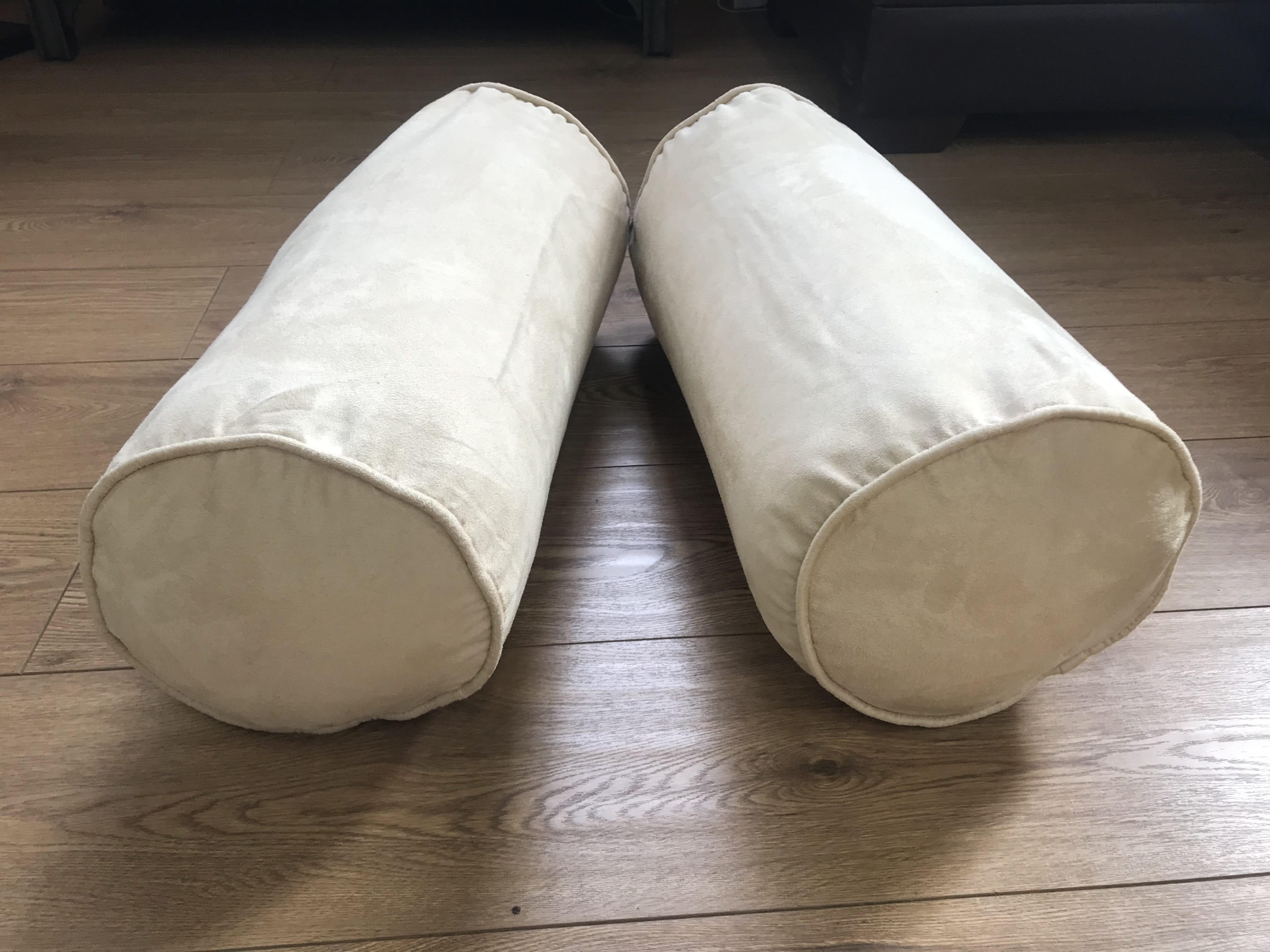 Suede Beige Bolster Pillows 9x20 (Set of 2) by Prestige