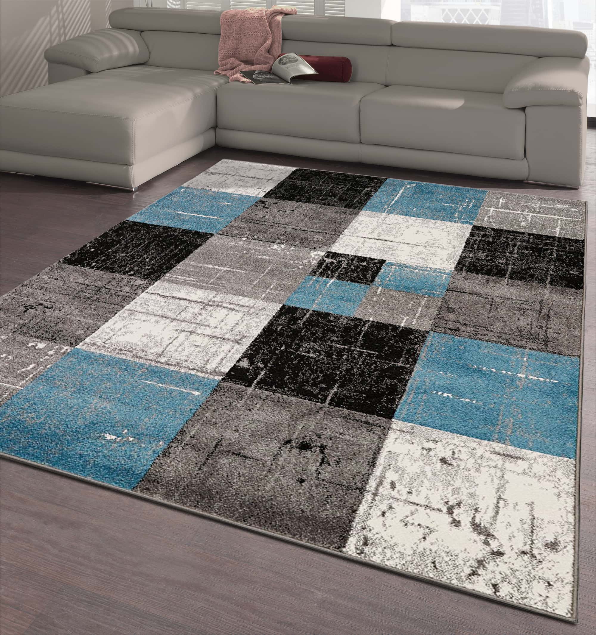 City Collection Geometric Grey Black Rug (5' x 7') at Futonland