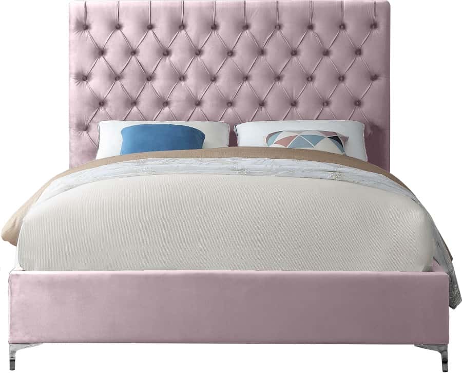 Light pink crushed velvet bed hotsell