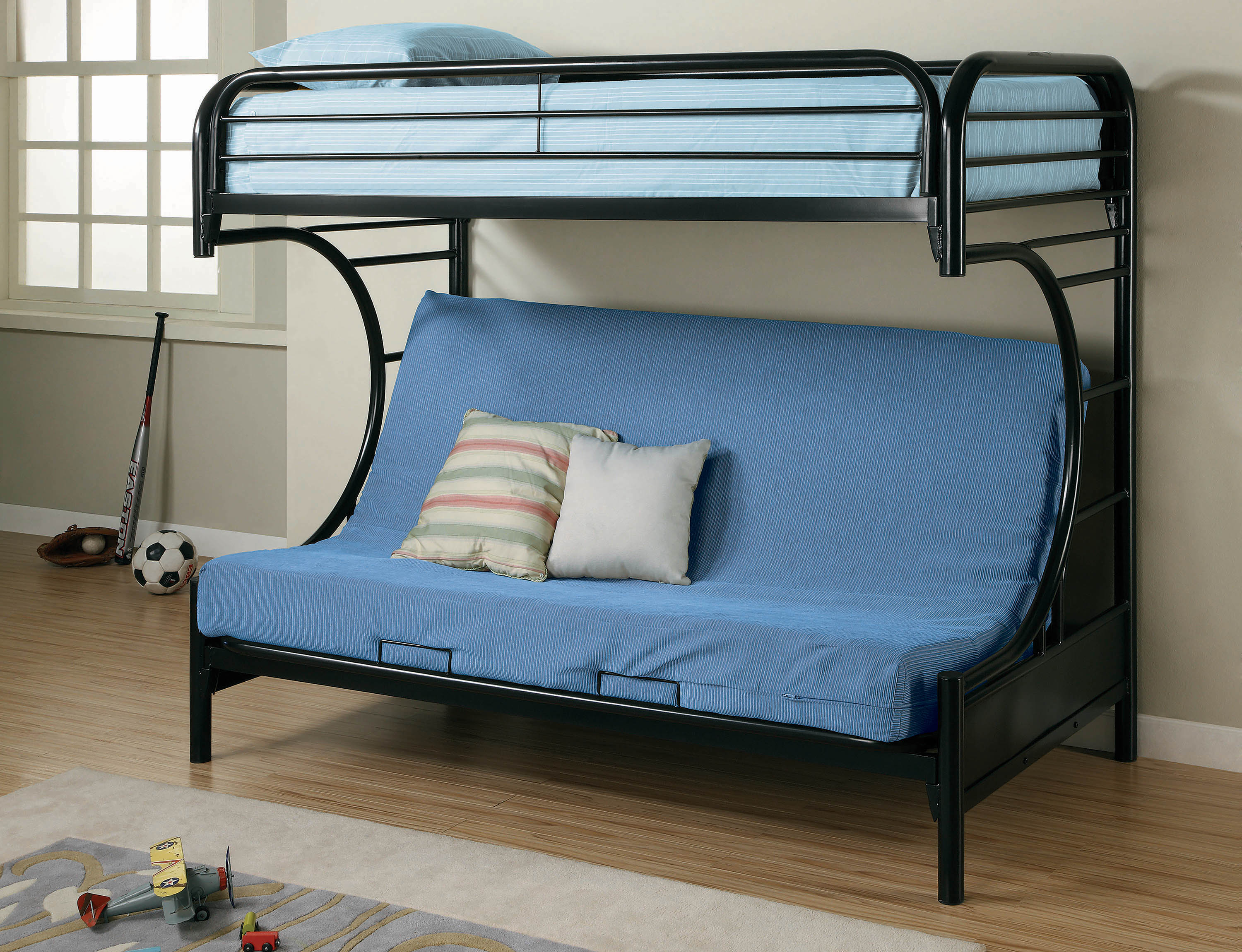 Montgomey Contemporary Glossy Black Futon Bunk Bed by Coaster