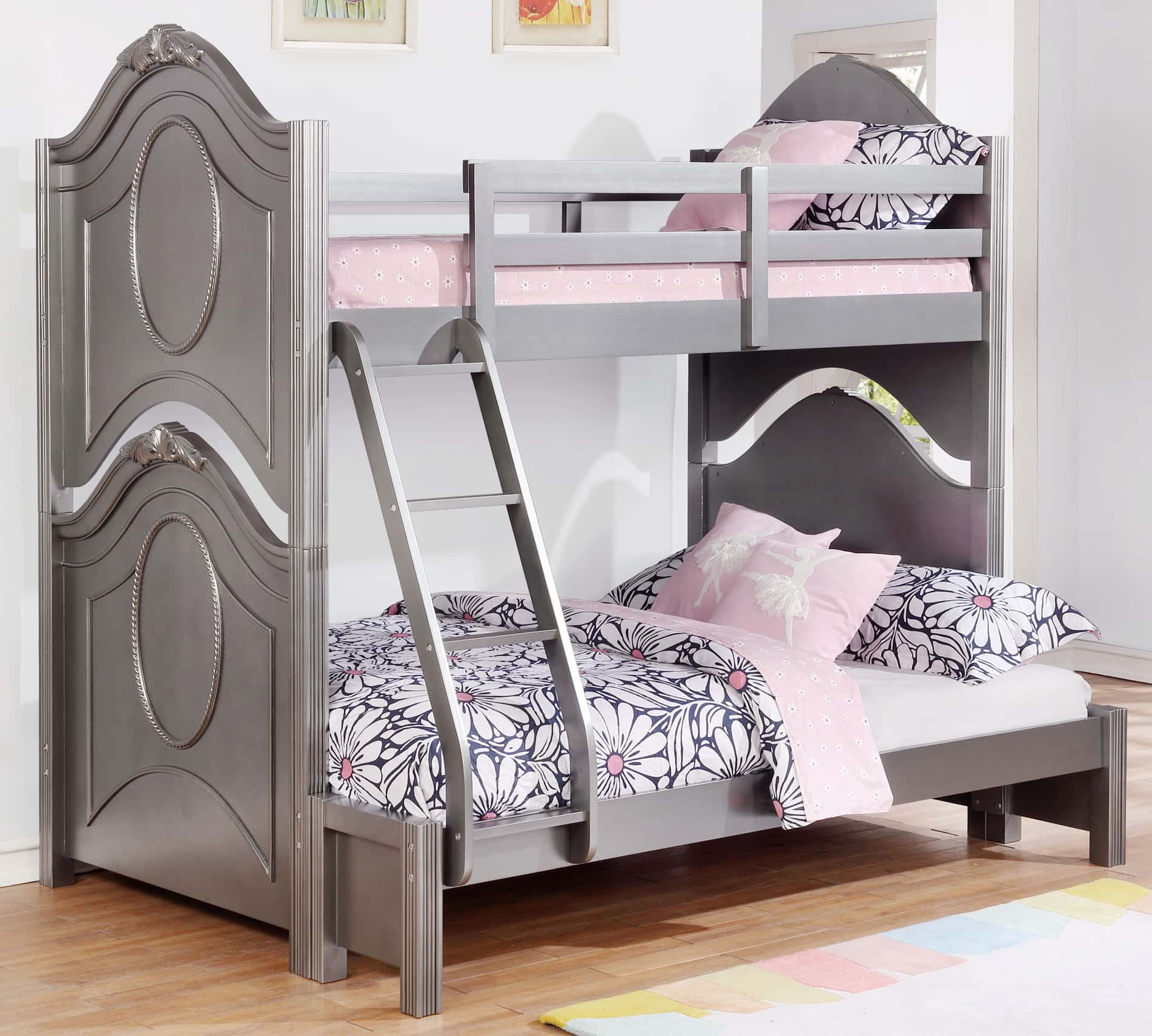 Valentine Metallic Pewter Twin Over Full Bunk Bed by Coaster