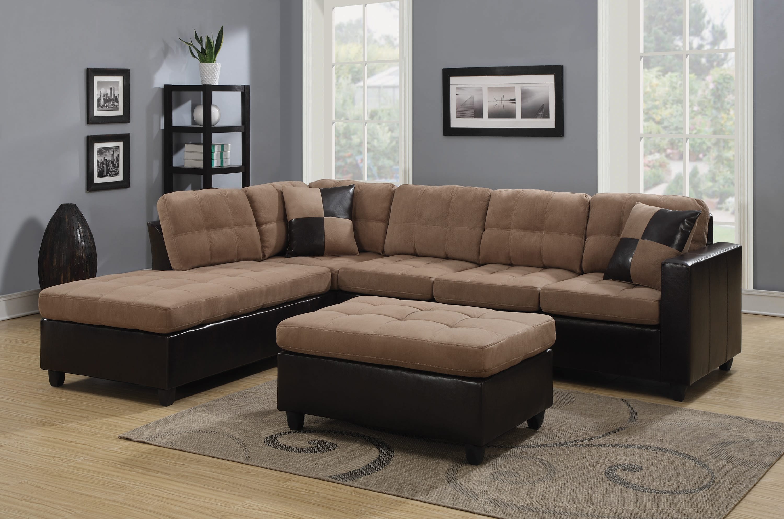 Mallory Upholstered Tan & Dark Brown Sectional Sofa by Coaster