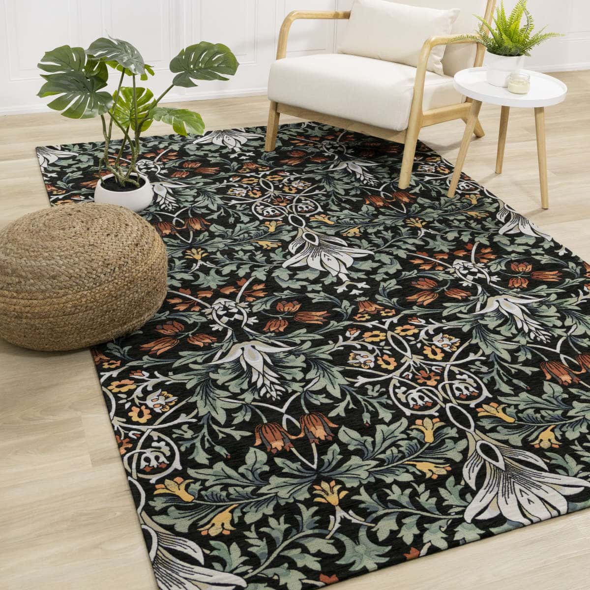 Cathedral Green Black Red Grey Yellow Symmetrical Floral Print Rug by ...